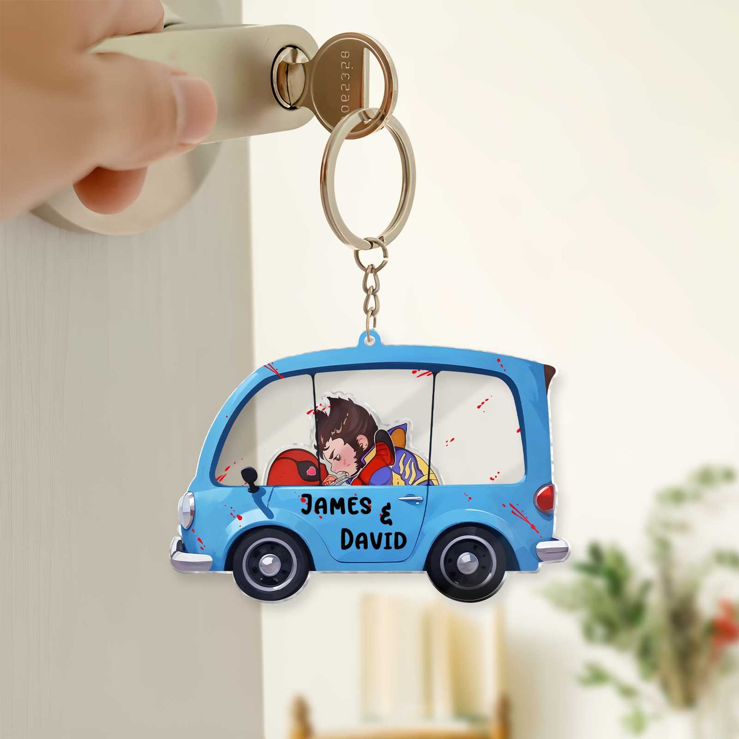 Movie Parody - Deadpool and Wolverine Car Fight - Personalized 3-Layered Acrylic Keychain