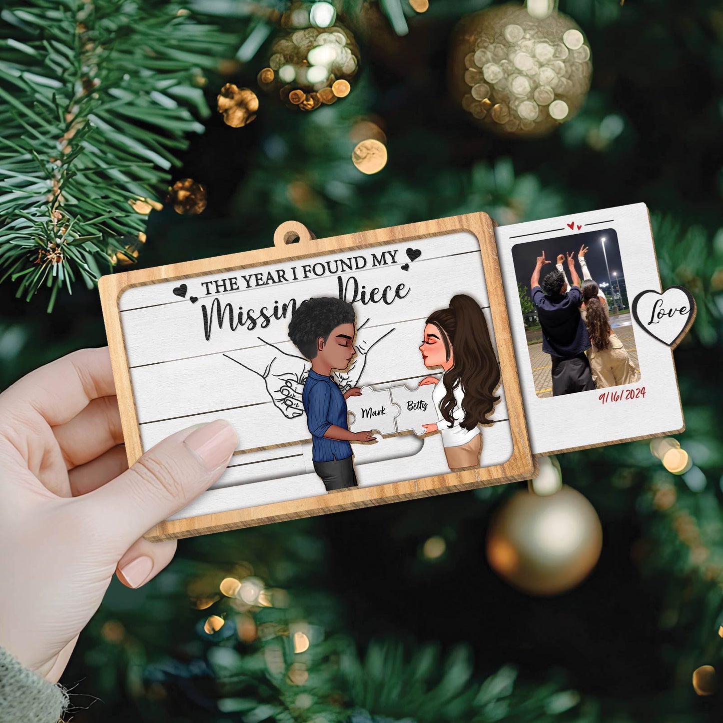 Couple - My Missing Piece 2024- Personalized Custom Photo Wooden Slider Card