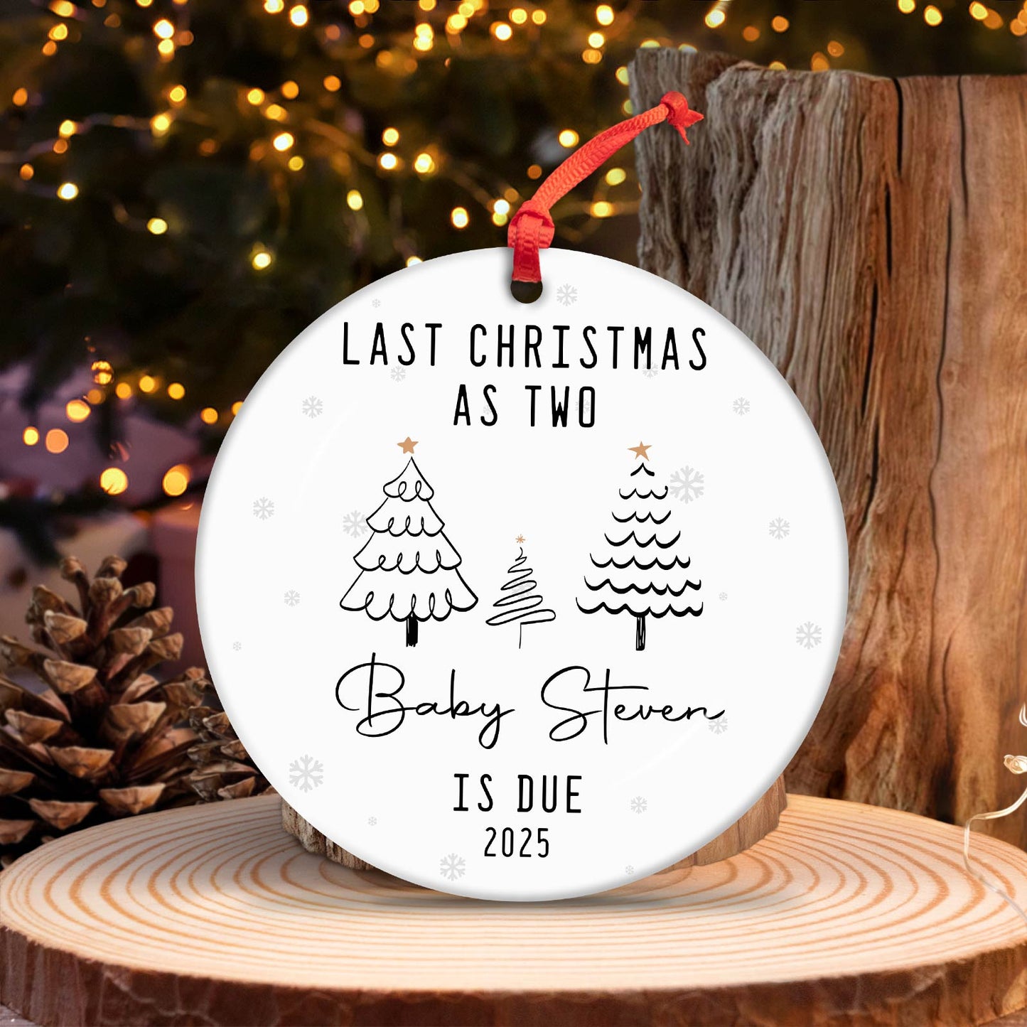 Couple - New Baby Announcement - Personalized Circle Ceramic Ornament