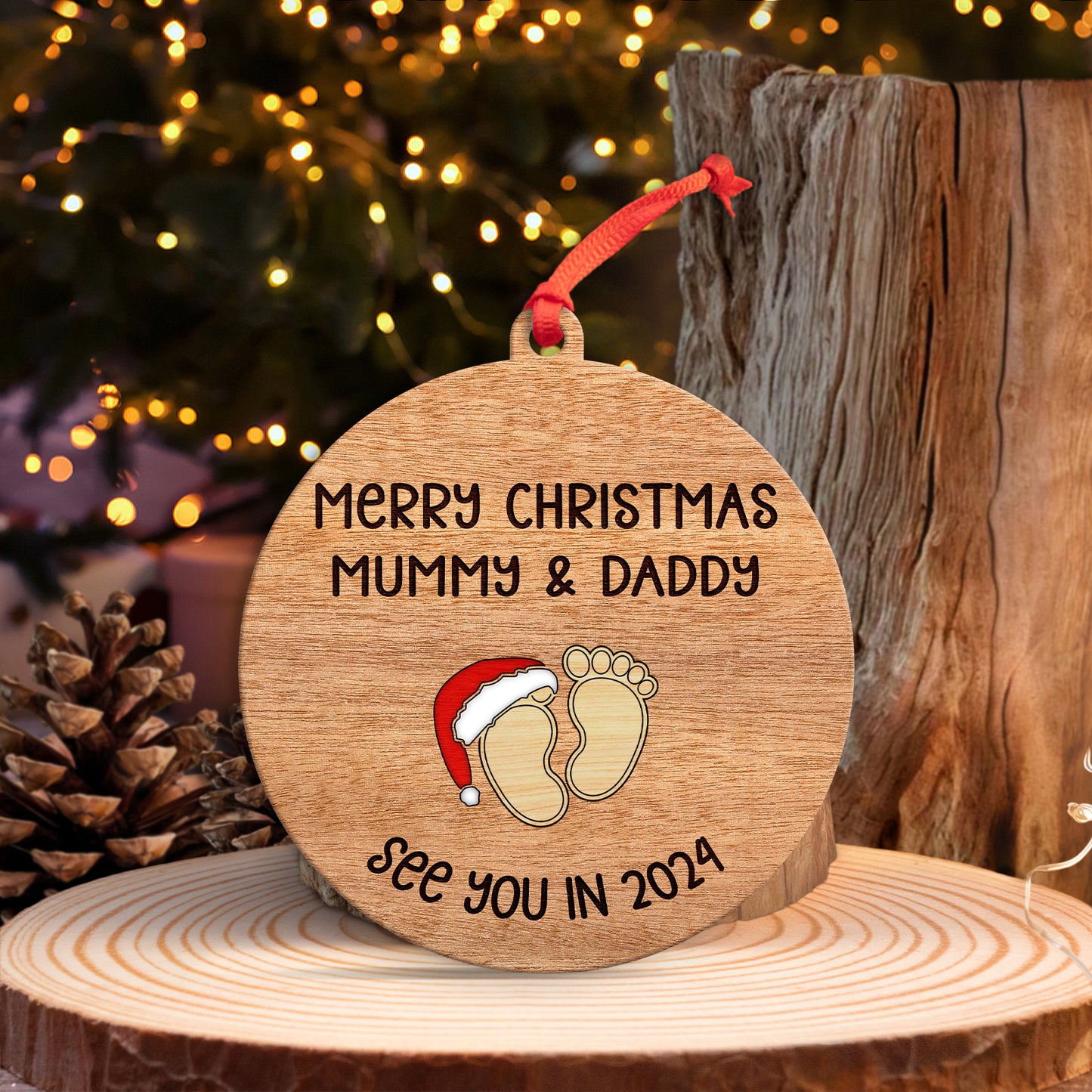 Family - Merry Christmas Mummy & Daddy See You In 2025 - Personalized Wooden Ornament