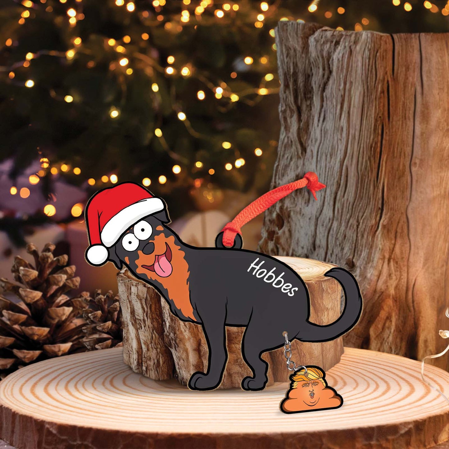 Funny Christmas With President - Personalized Dog Wooden Ornament