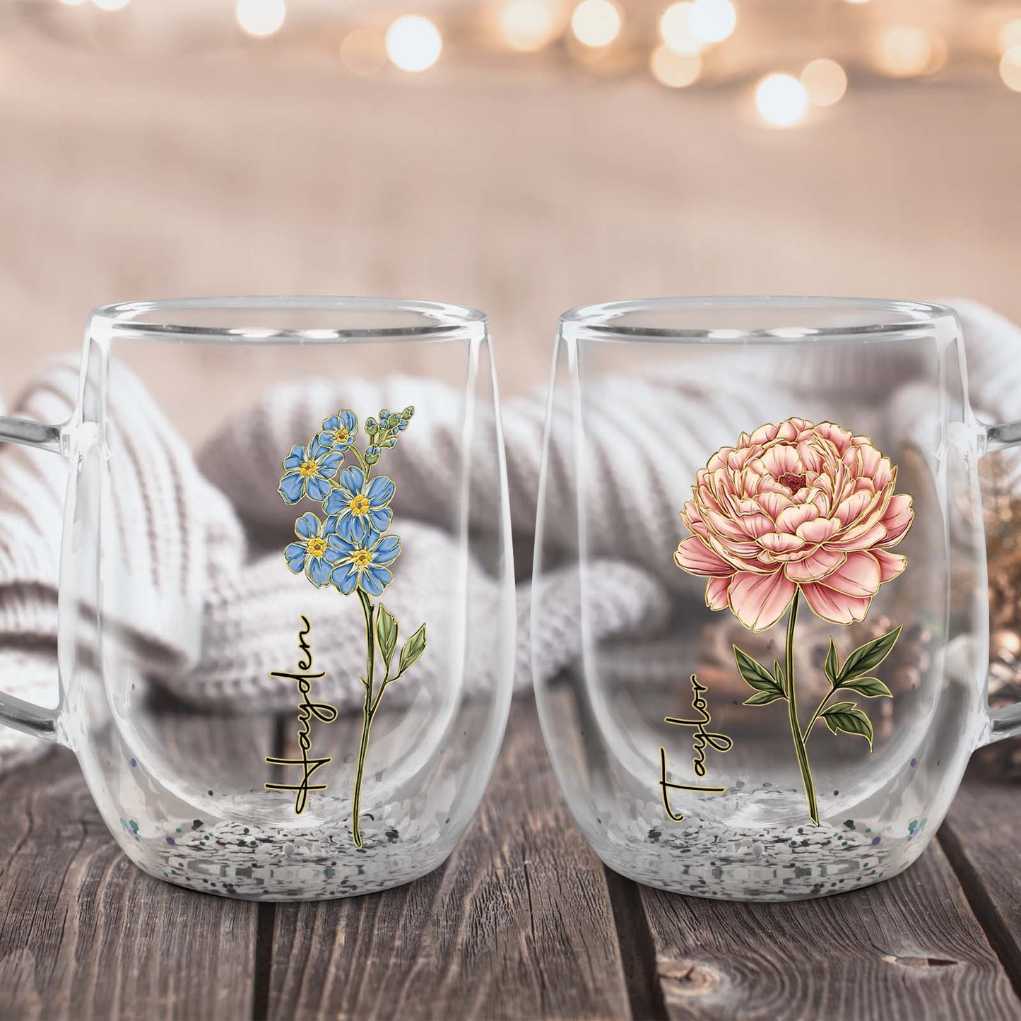 Gift For Mom, Besties, Sisters - Personalized Flower Double Walled Glass