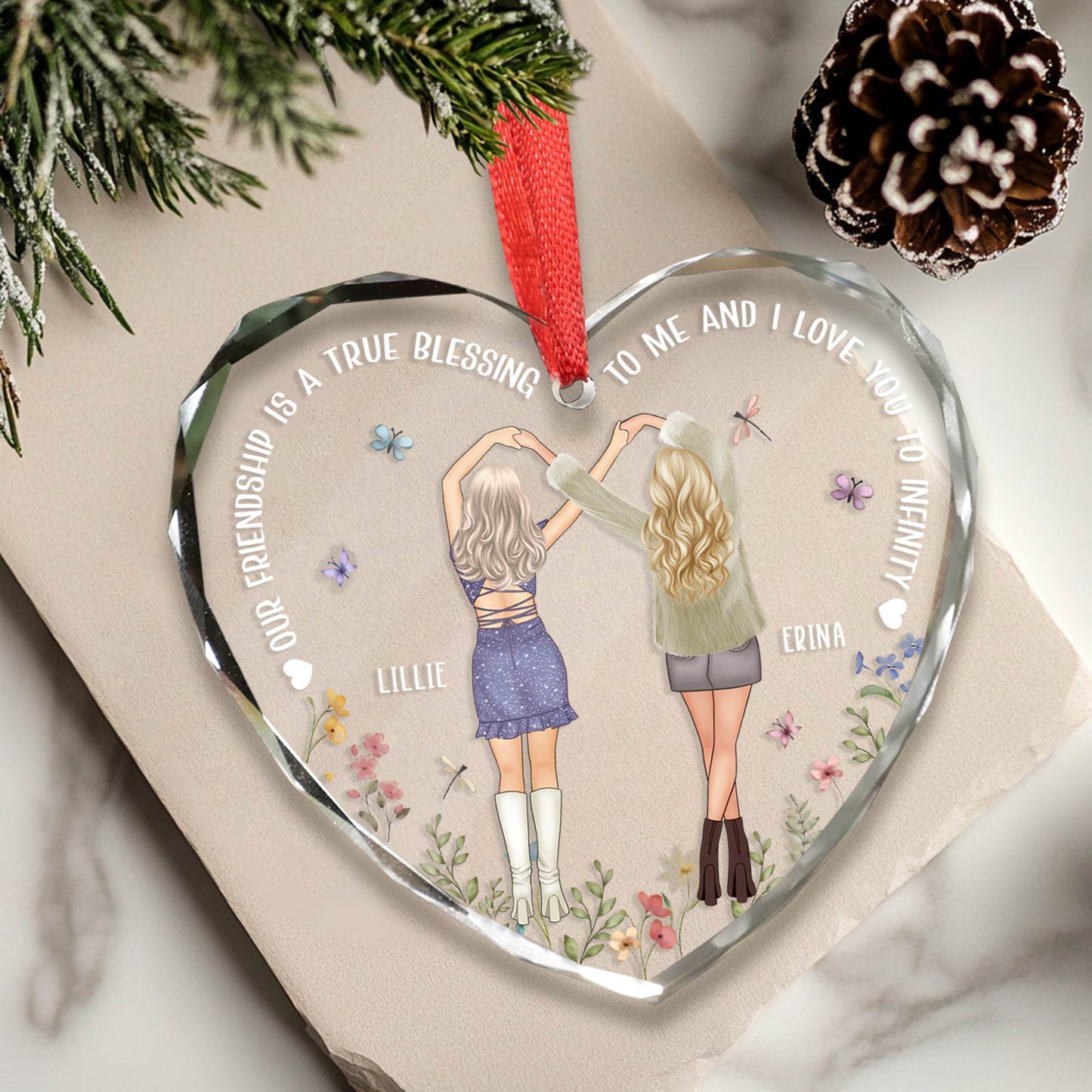 Bestie - It Takes A Long Time To Grow An Old Friend - Personalized Heart Shape Glass Ornament