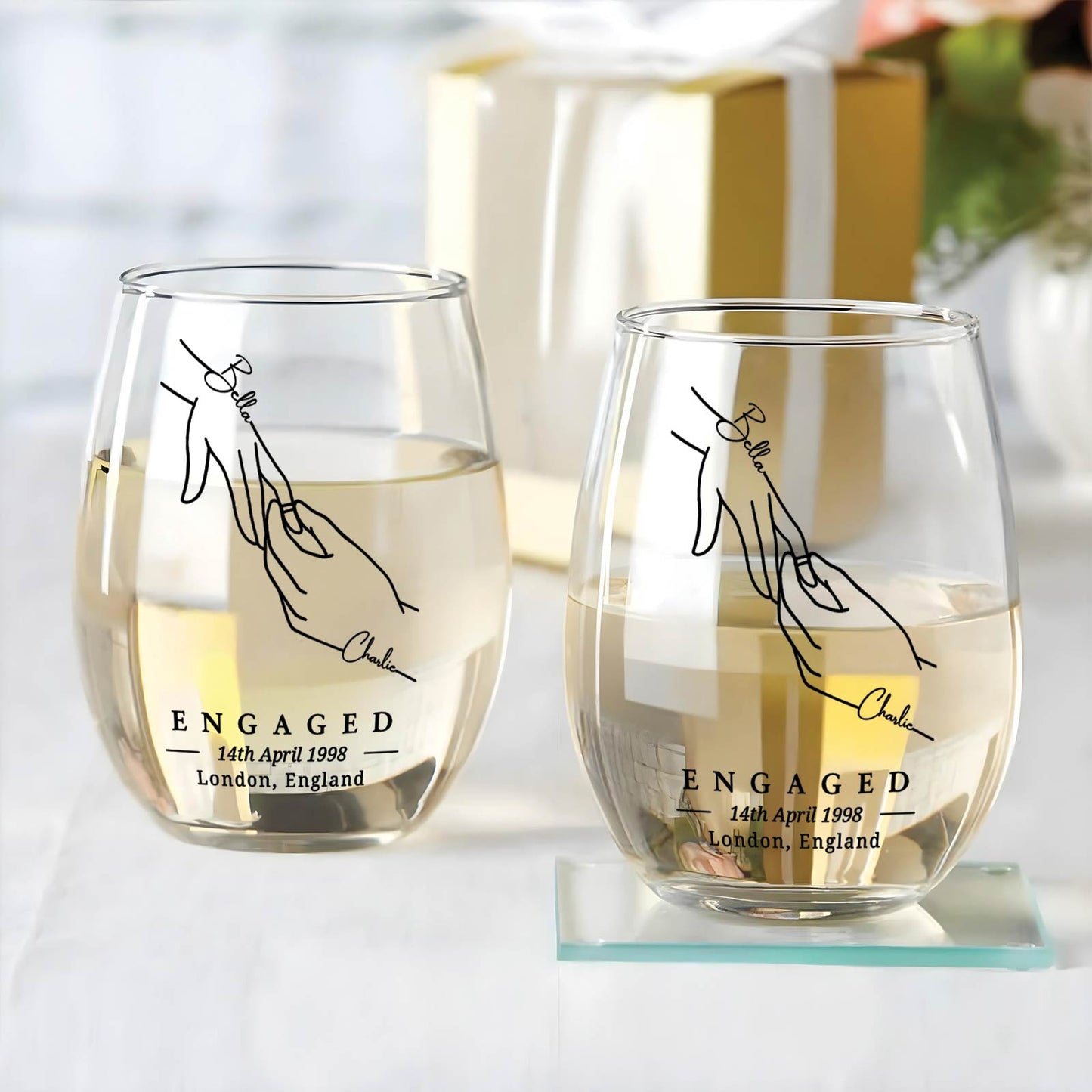 Couple - Engaged - Personalized Wine Glass