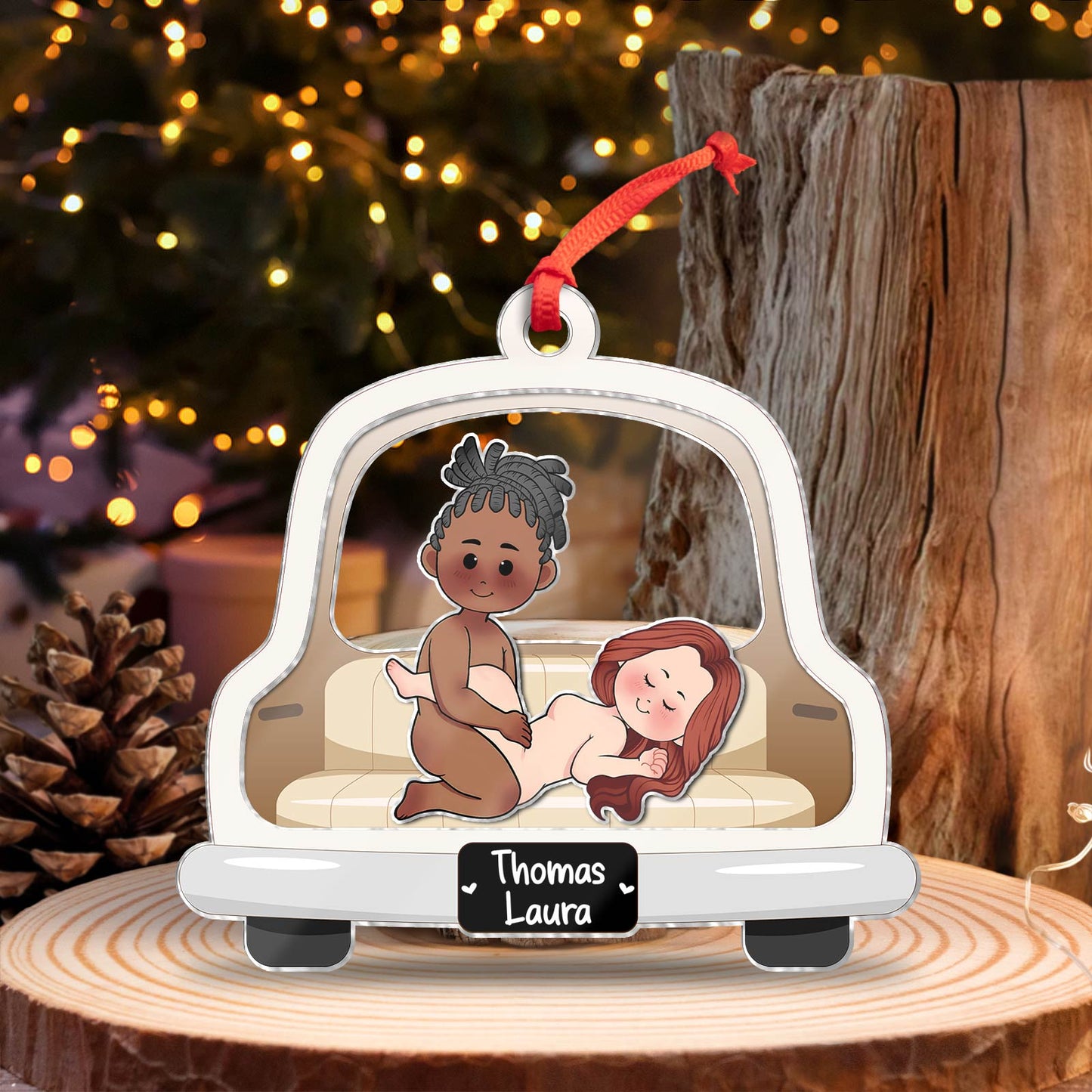 Couple - Just Married - Personalized 3-Layered Shaking Ornament