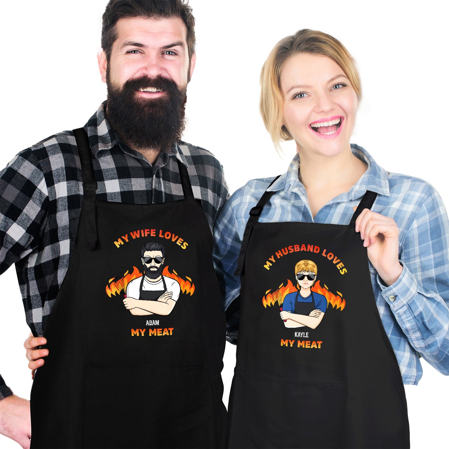 Couple - My Wife/Husband Loves My Meat - Personalized Aprons