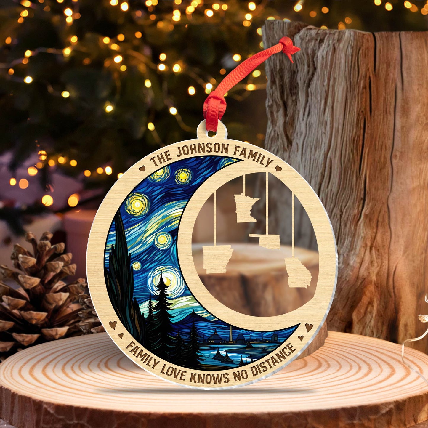 Family - Love Knows No Distance - Personalized Circle Acrylic Ornament