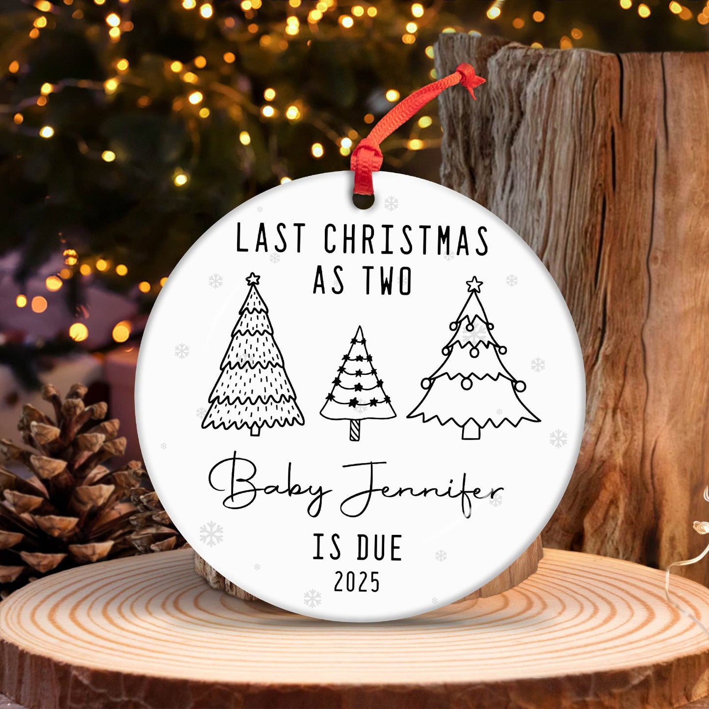 Christmas - New Baby Announcement - Personalized Circle Ceramic Ornament