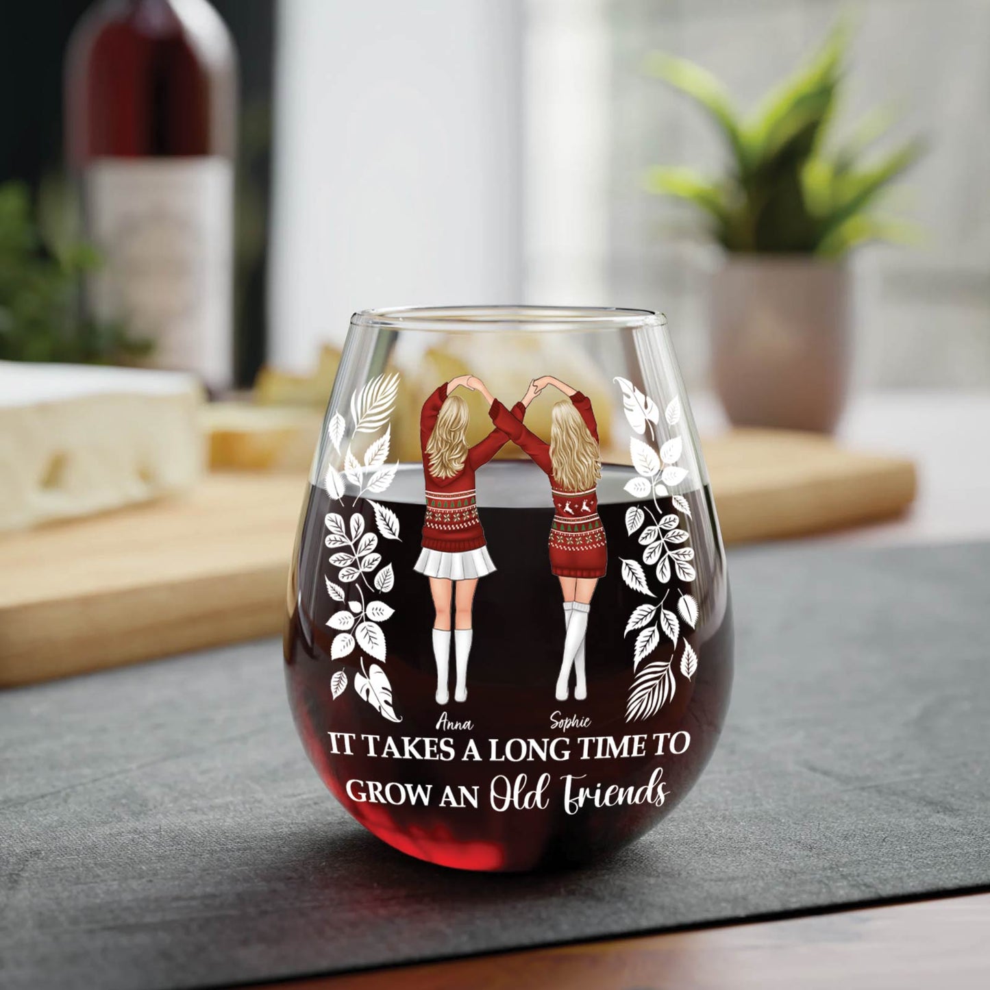 Bestie - It Takes A Long Time To Grown An Old Friend - Personalized Wine Glass