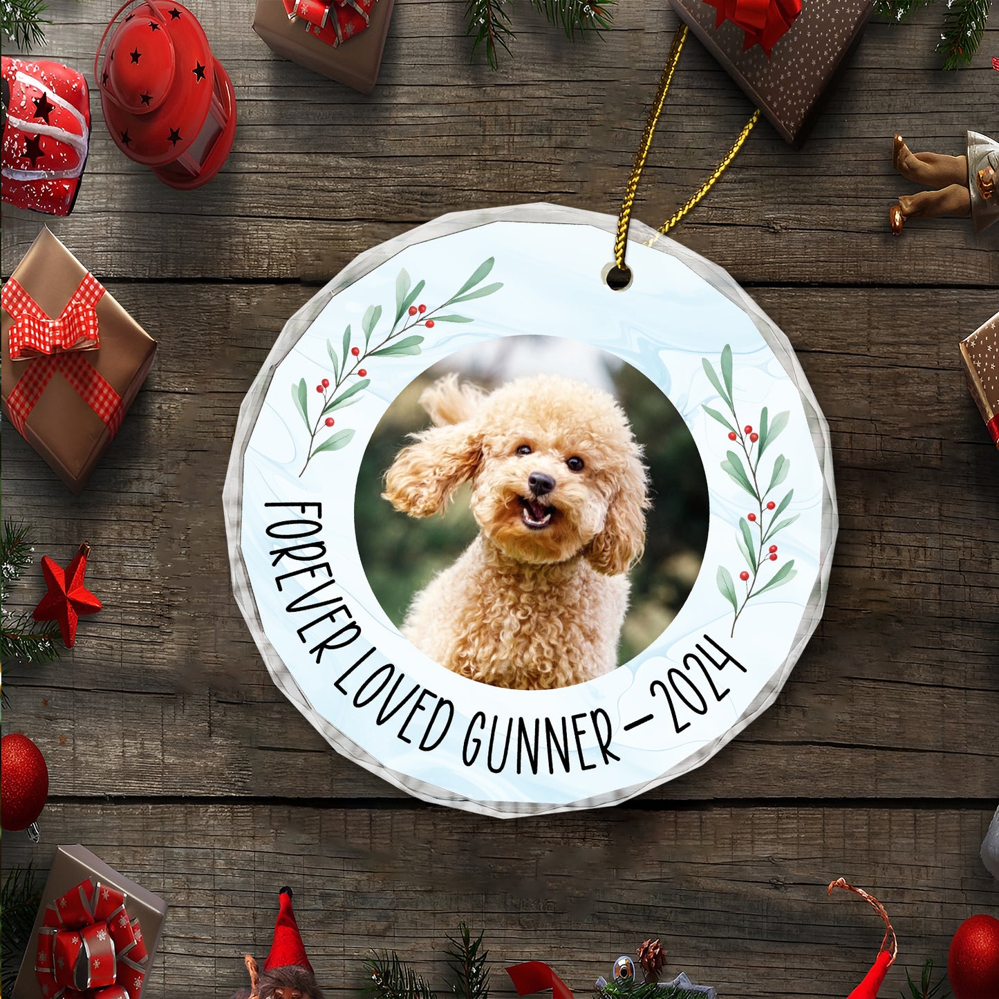 Pet Lovers - Custom Photo Forever Loved Memorial - Personalized Circle Glass Ornament