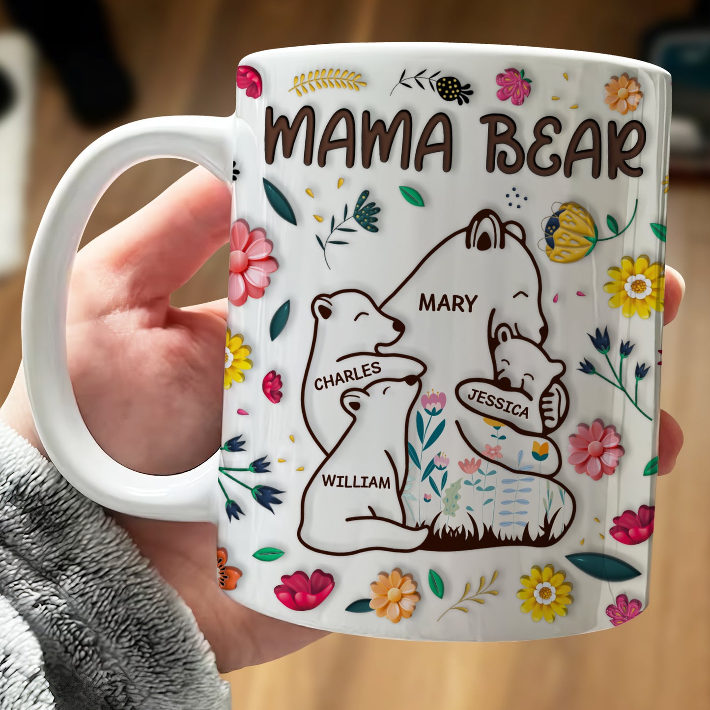 Mother - Mama Bear Floral Style - Personalized Mug