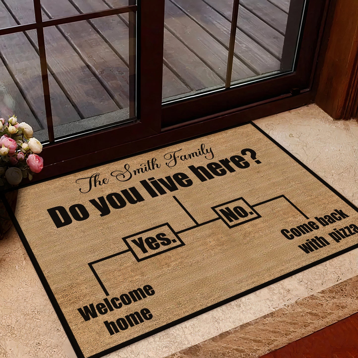 Family - Do You Live Here - Personalized Yes Or No Doormat