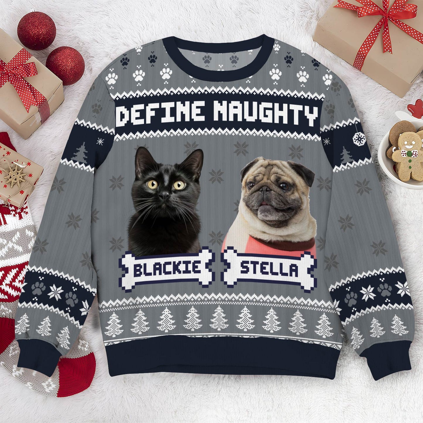 Pet Lovers - Custom Photo Feliz Navidog - Personalized Ugly Sweater