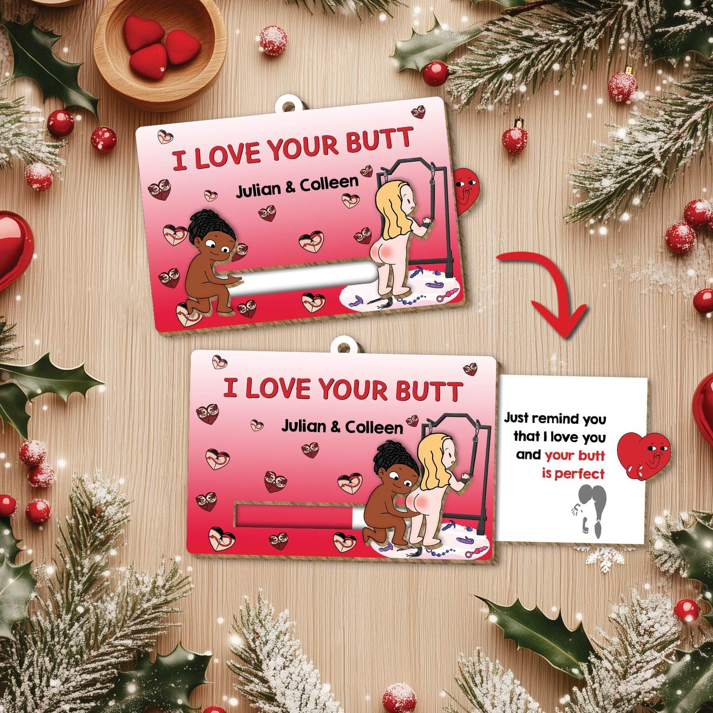 Couple - Gimme More Of Dat Ass - Personalized Wooden Slider Card