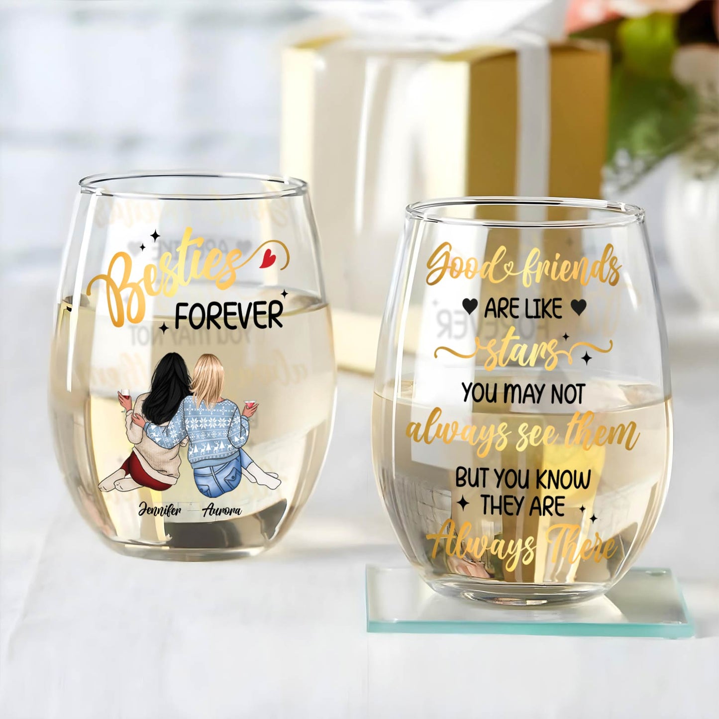 Bestie - Our Laughs Are Limitless. Our Memories Are Countless. Our Friendship Is Endless - Personalized Wine Glass