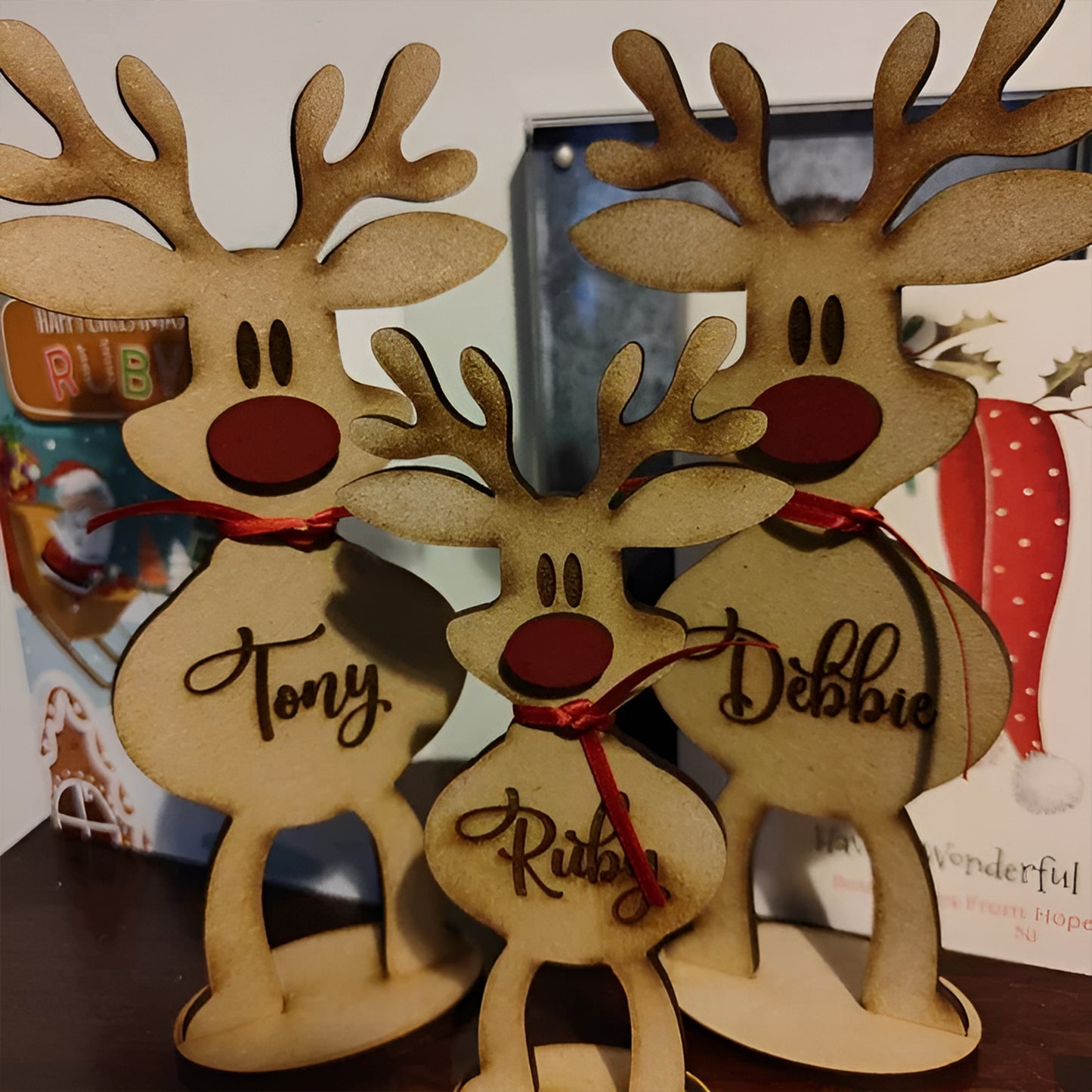 Christmas - Reindeer Family - Personalized Wooden Freestanding Reindeer