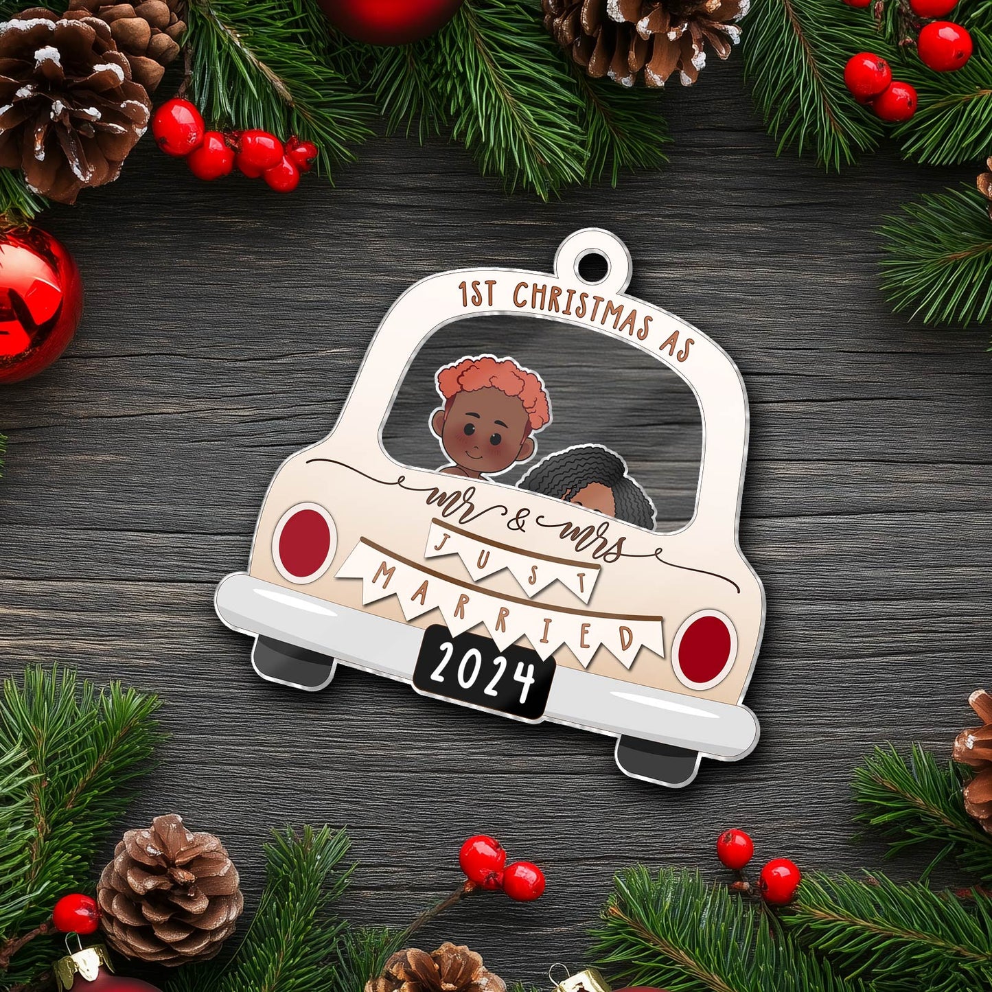 Couple - Just Married - Personalized 3-Layered Shaking Ornament