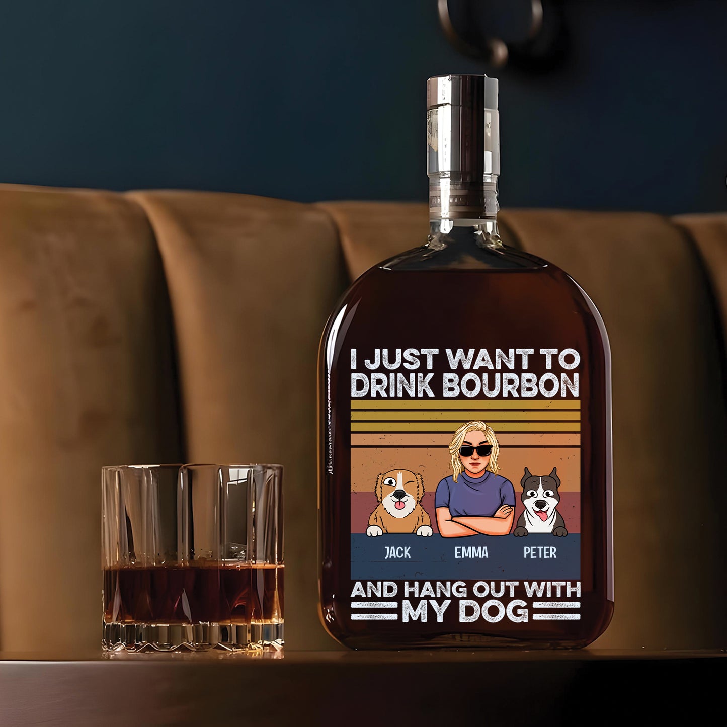 Pet Lover - I Just Want To Drink Bourbon - Personalized Whiskey Bottle