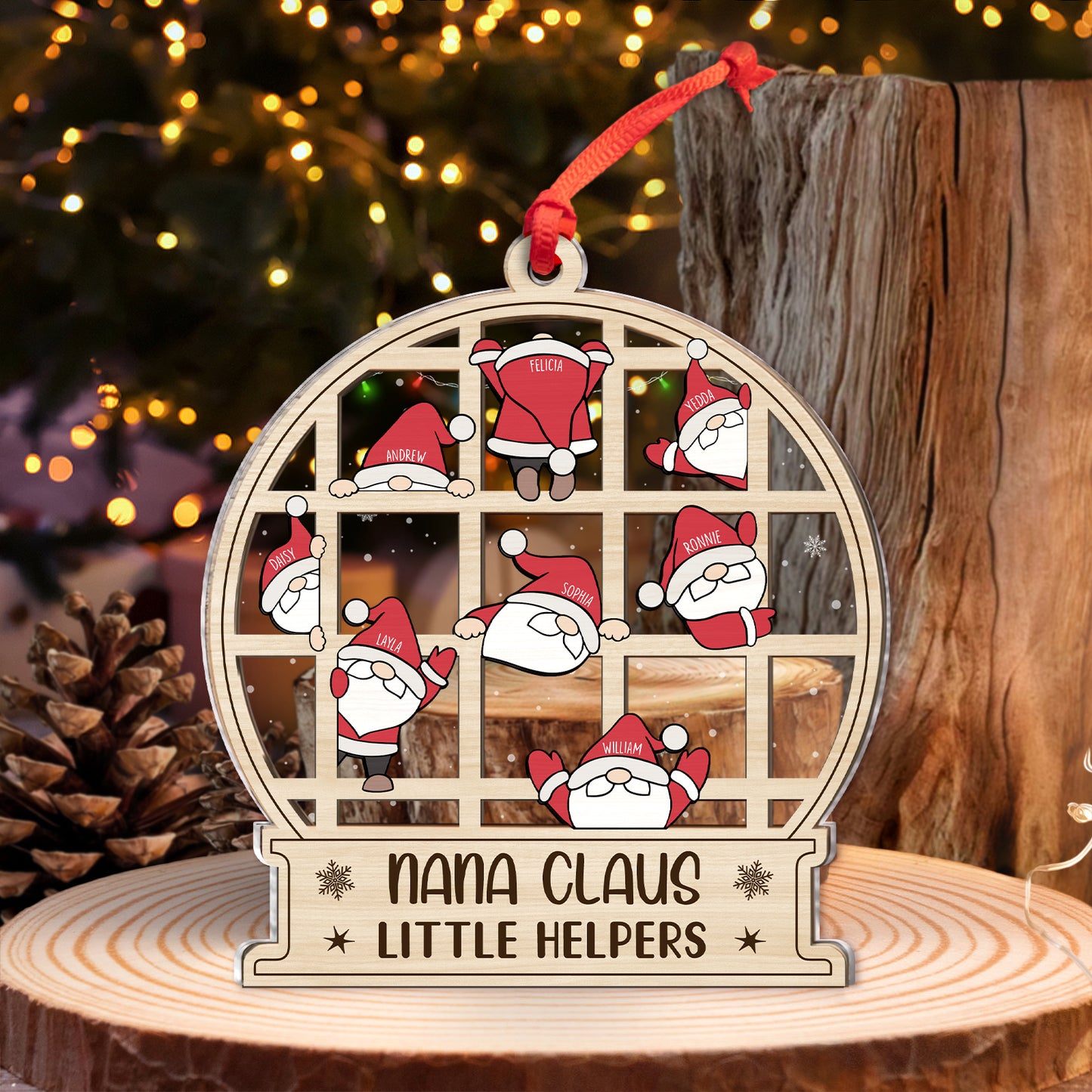 Family - Christmas Gnome Nana Claus Little Helpers - Personalized 2-Layered Mix Ornament