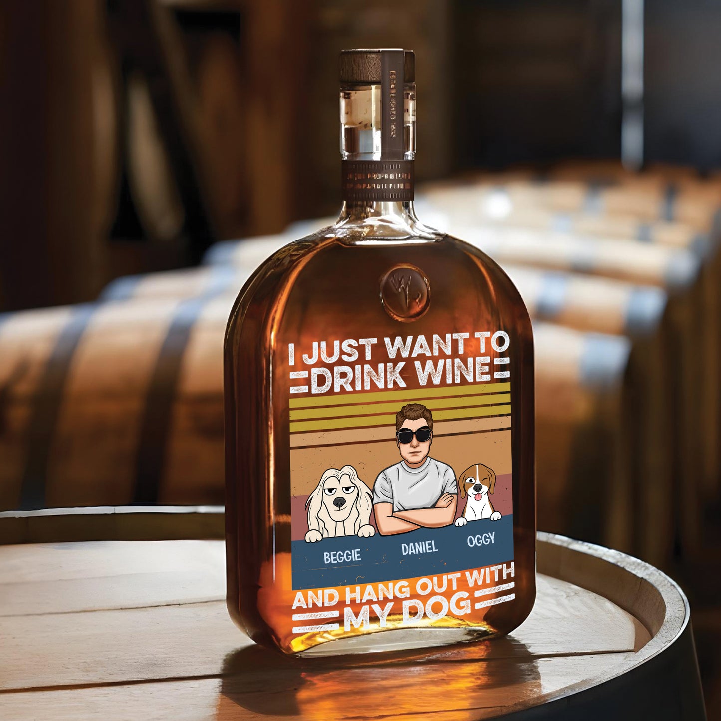 Pet Lover - I Just Want To Drink Bourbon - Personalized Whiskey Bottle