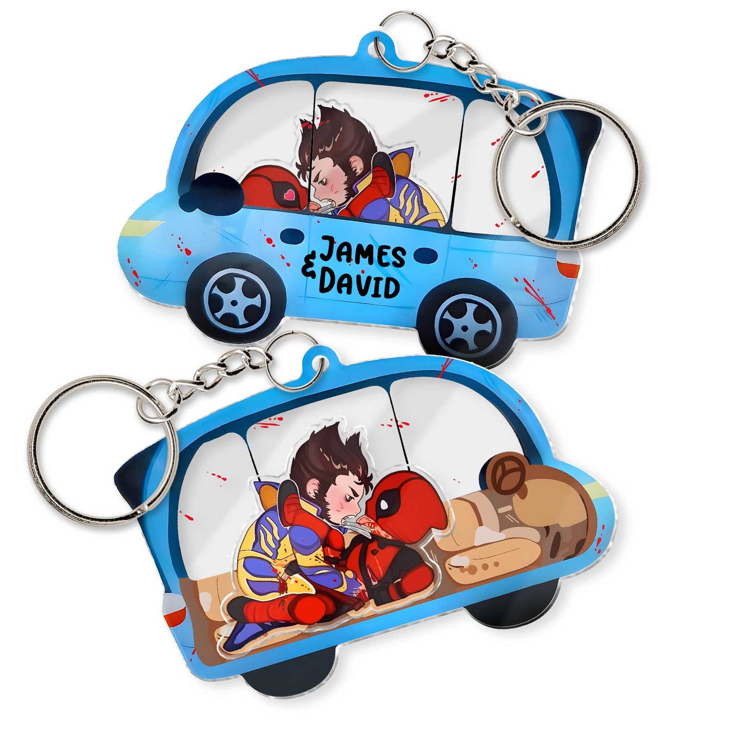 Movie Parody - Deadpool and Wolverine Car Fight - Personalized 3-Layered Acrylic Keychain