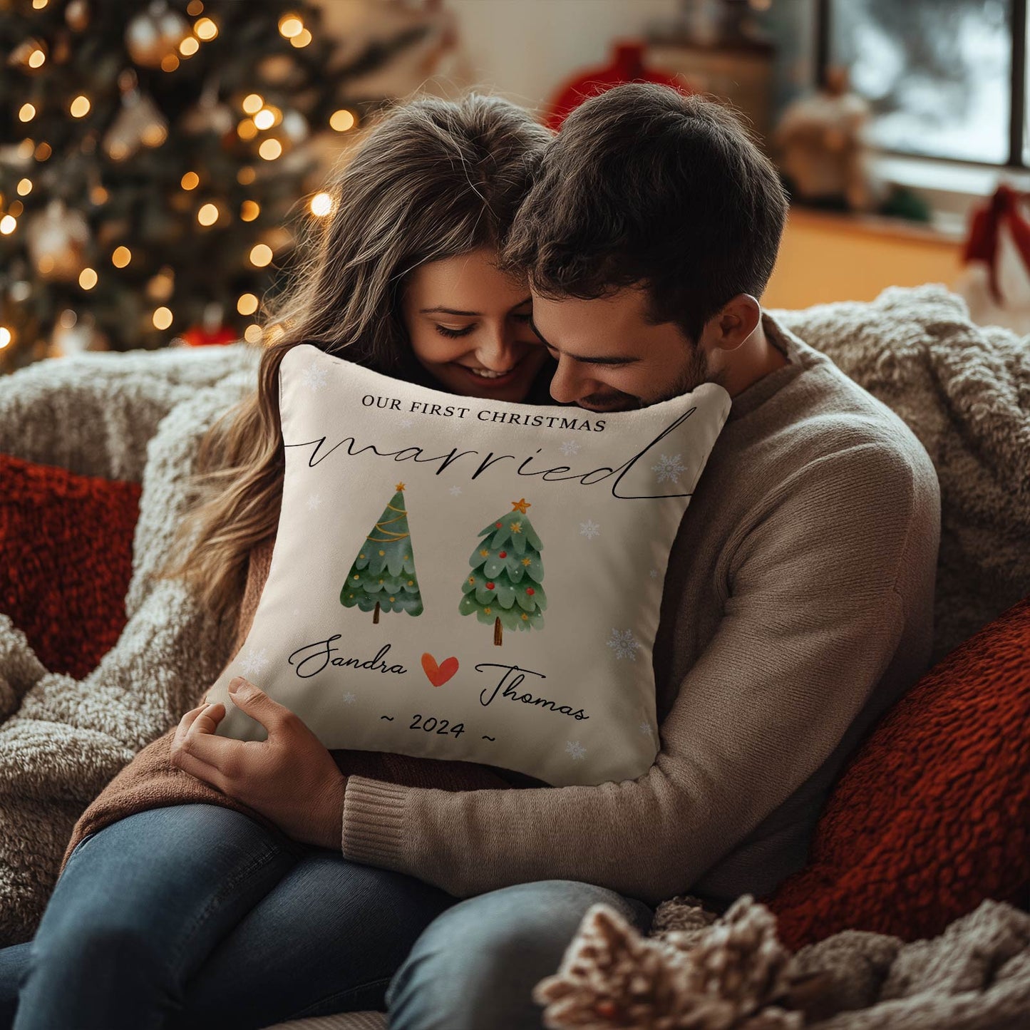 Couple - Our First Christmas Married - Personalized Pillow