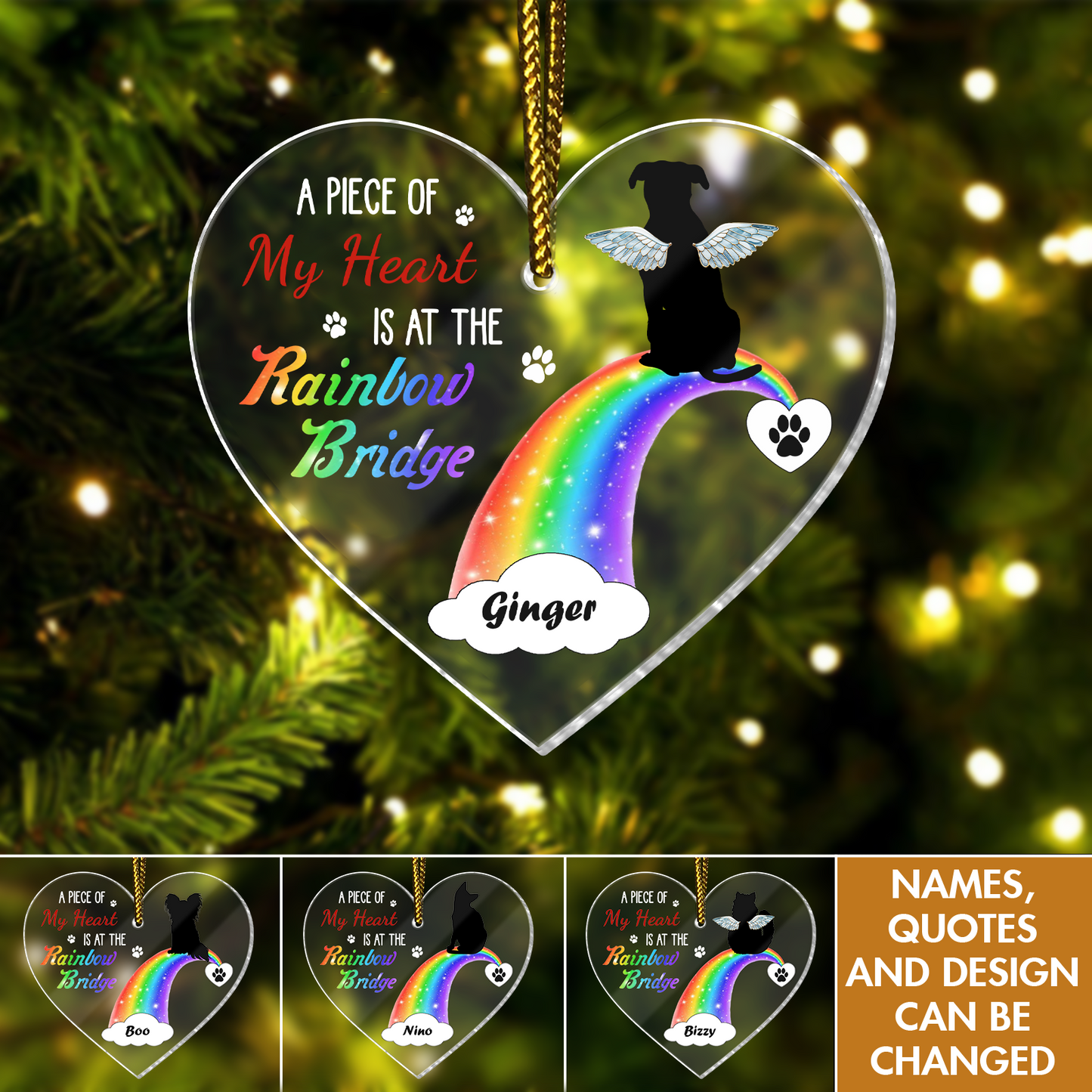 Pet Lover - A Piece Of My Heart At The Rainbow Bridge - Personalized Heart Shape Acrylic Ornament