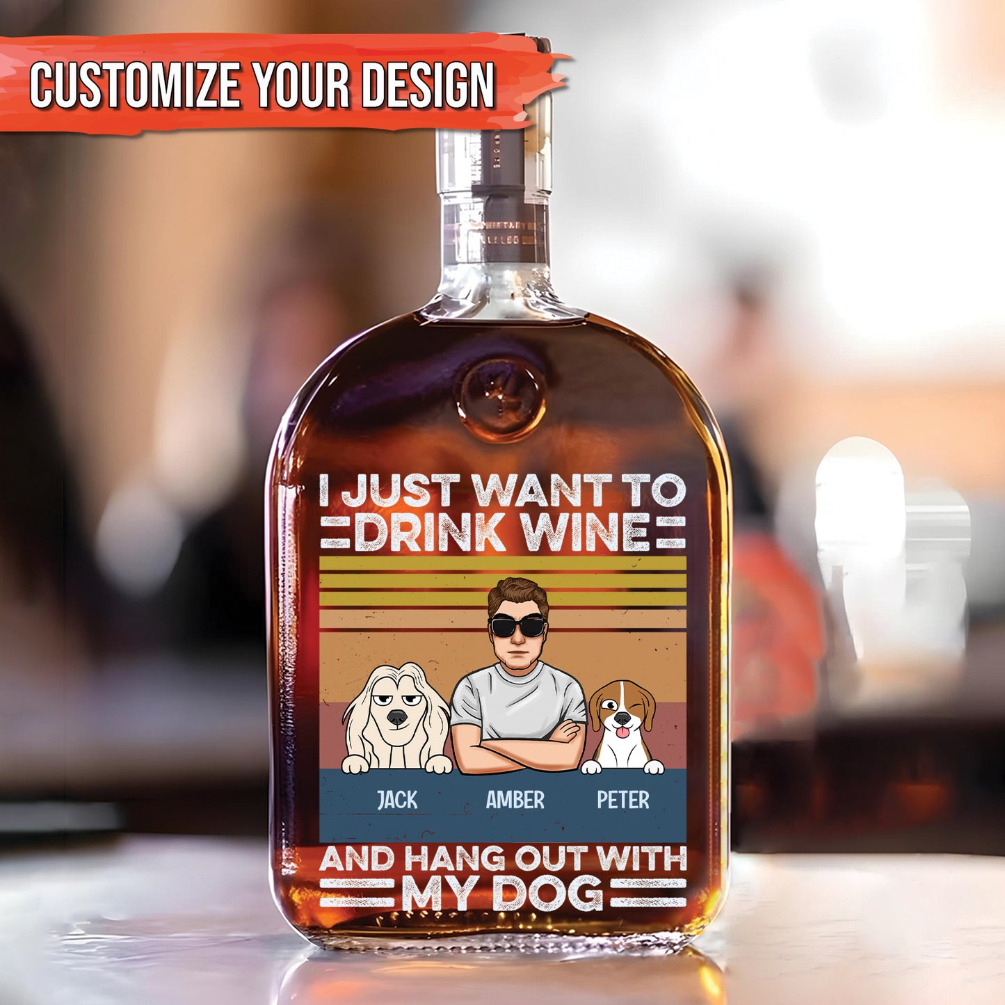 Pet Lover - I Just Want To Drink Bourbon - Personalized Whiskey Bottle