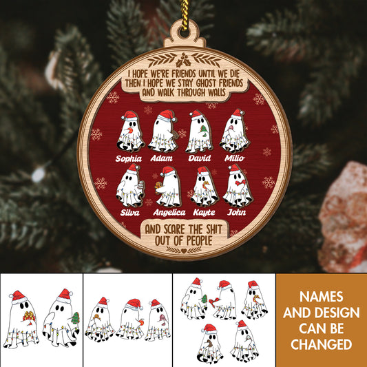 Friend - Ghost Friends Funny Christmas - Personalized Circle 2-Layered Wooden Ornament