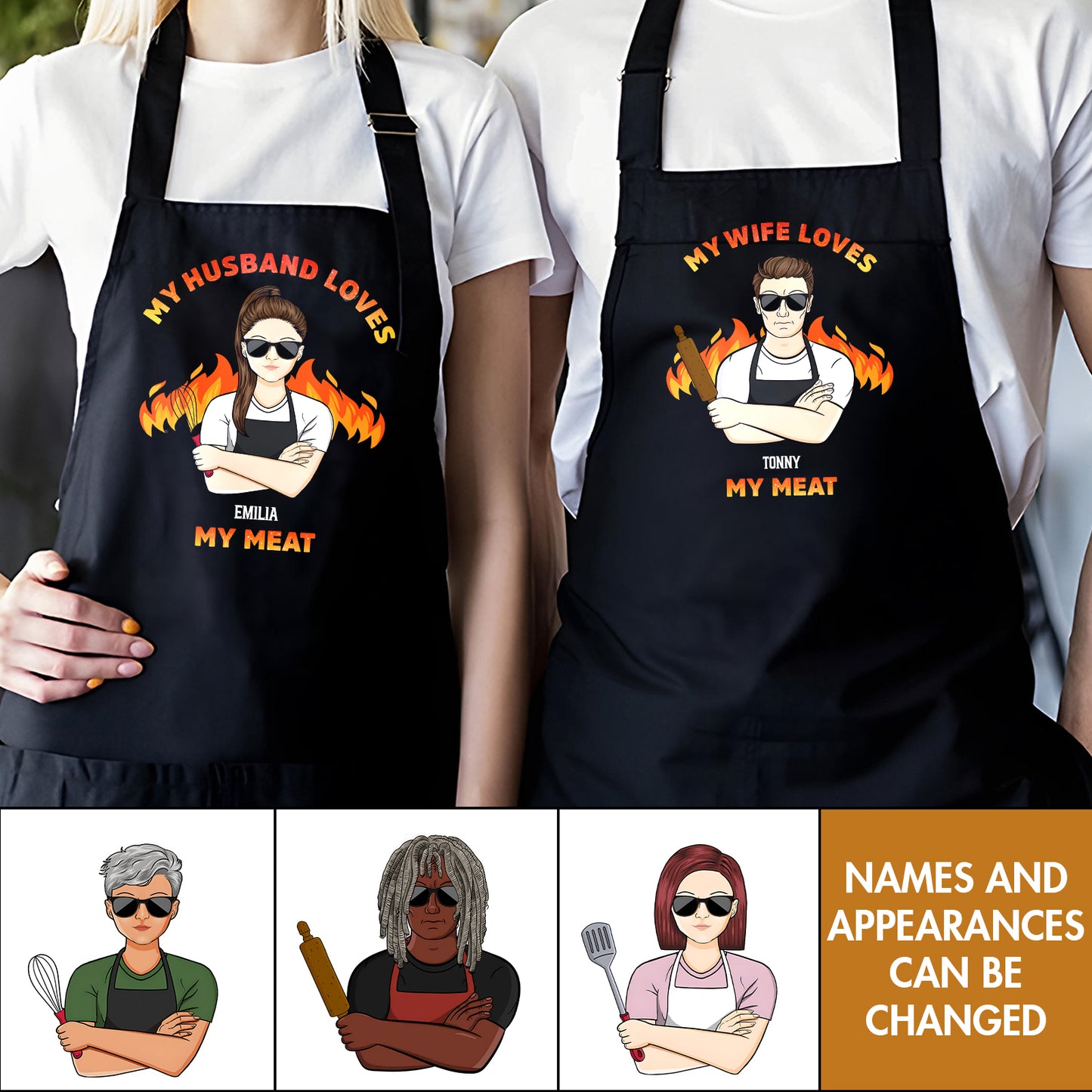 Couple - My Wife/Husband Loves My Meat - Personalized Aprons