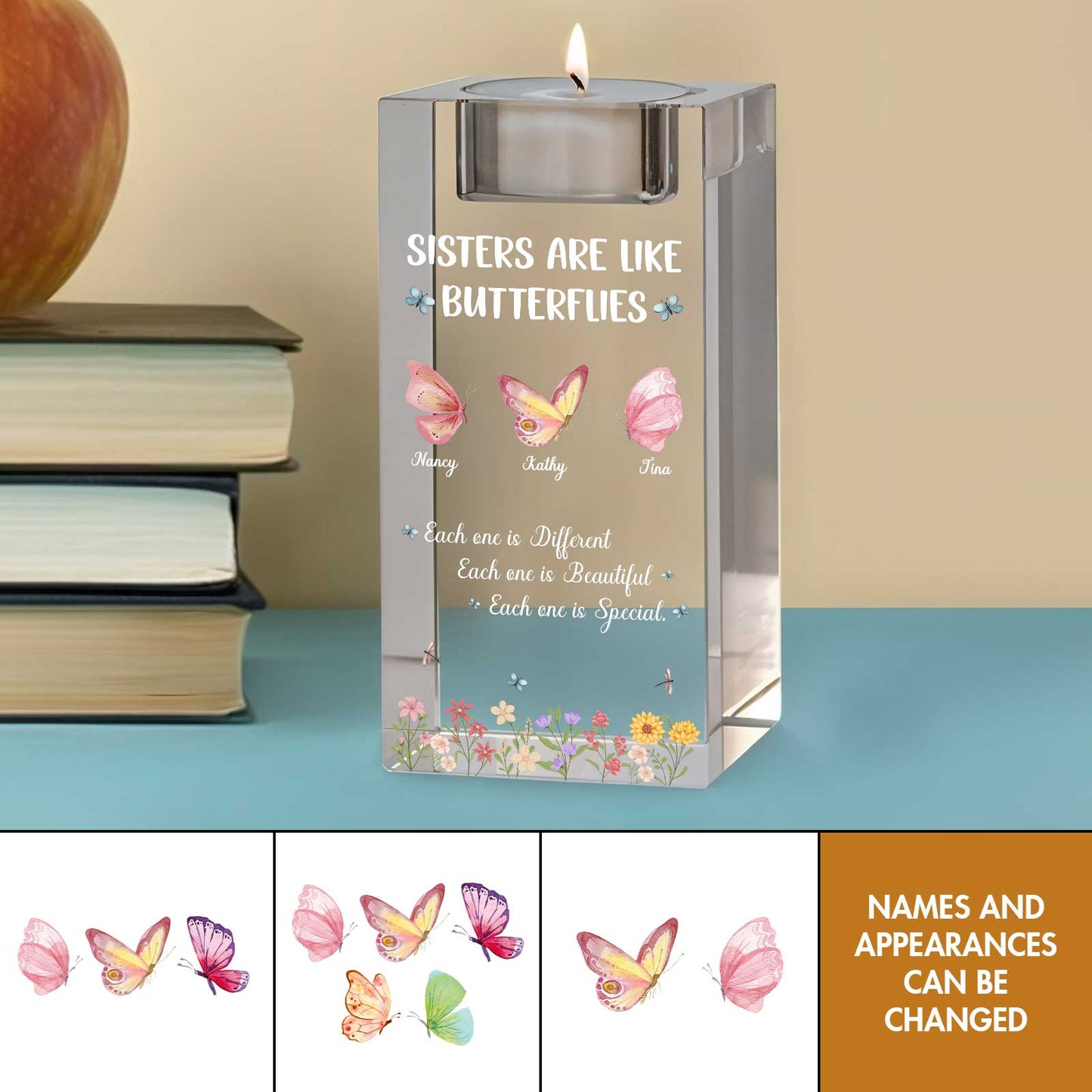 Family - Sisters Are Like Butterflies - Personalized Crystal Candle Holder