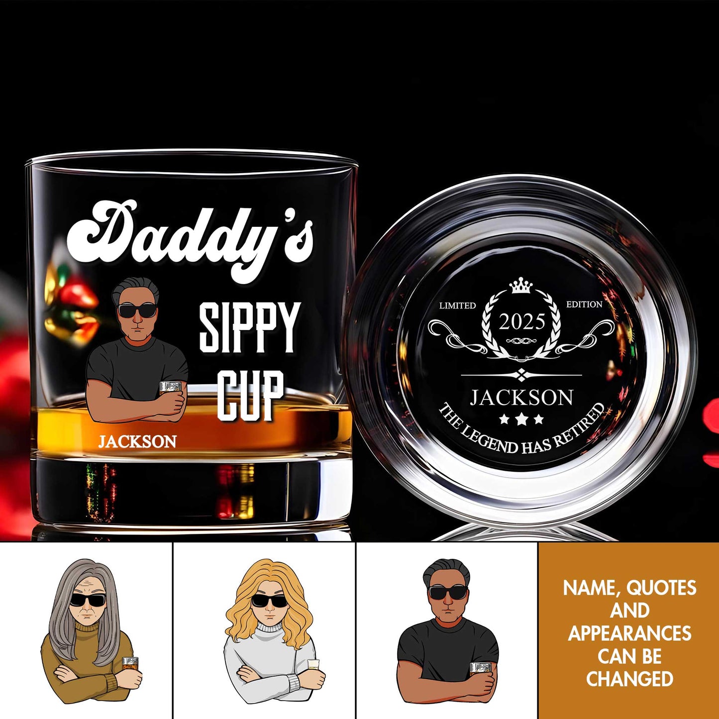 Retirement Gifts - Daddy's Sippy Cup - Personalized Whiskey Glass