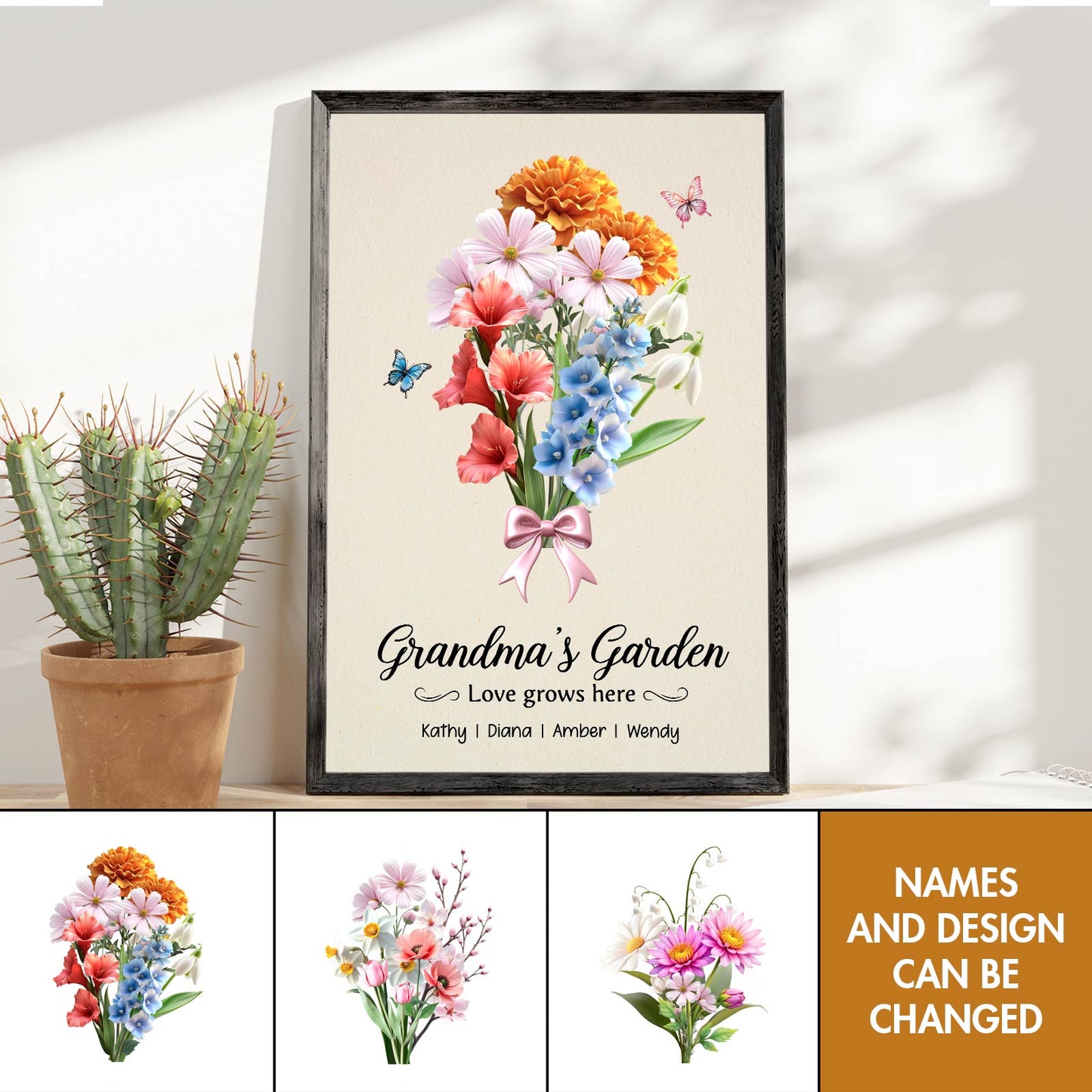 Birth Flower Bouquet - Grandma's Garden - Personalized Poster