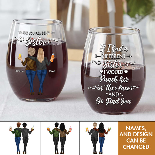 Bestie - Thank you For Being My Sister - Personalized Stemless Wine Glass