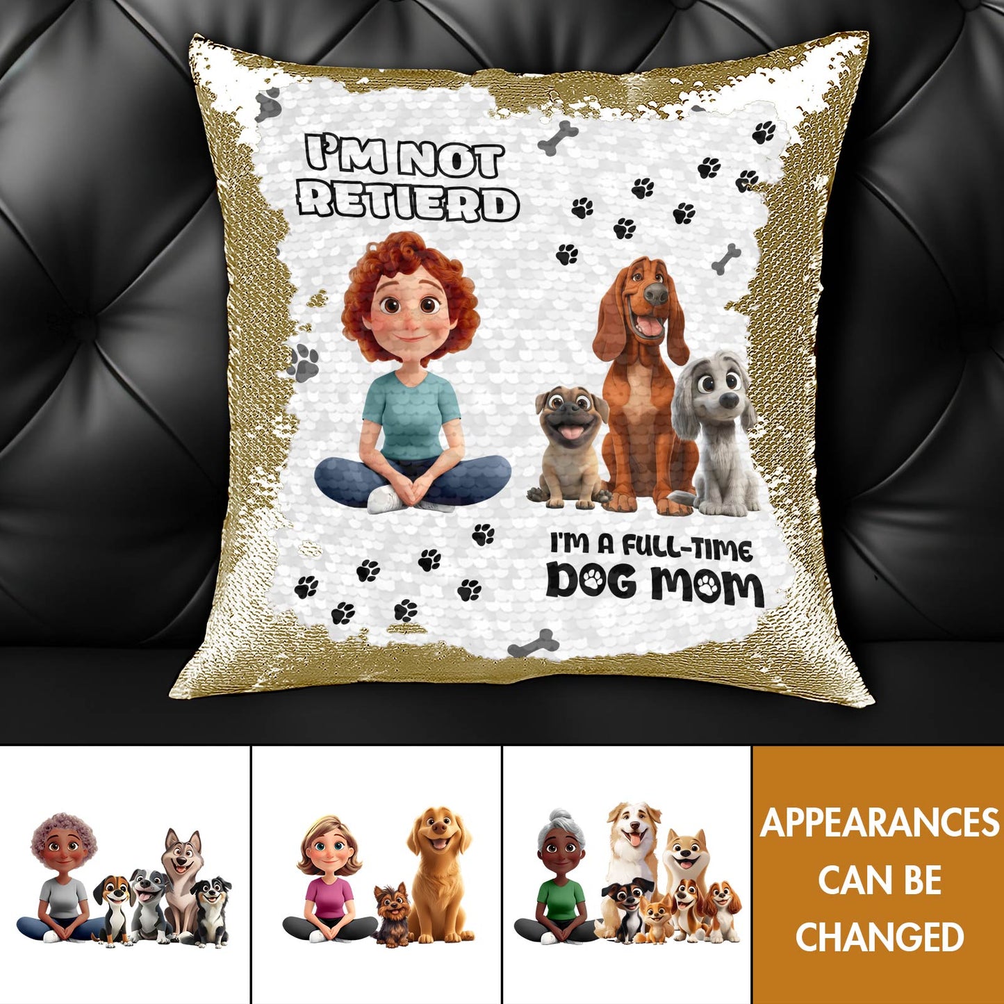 Pet Lover - I'm A Full-time Dog Mom - Personalized Sequin Pillow