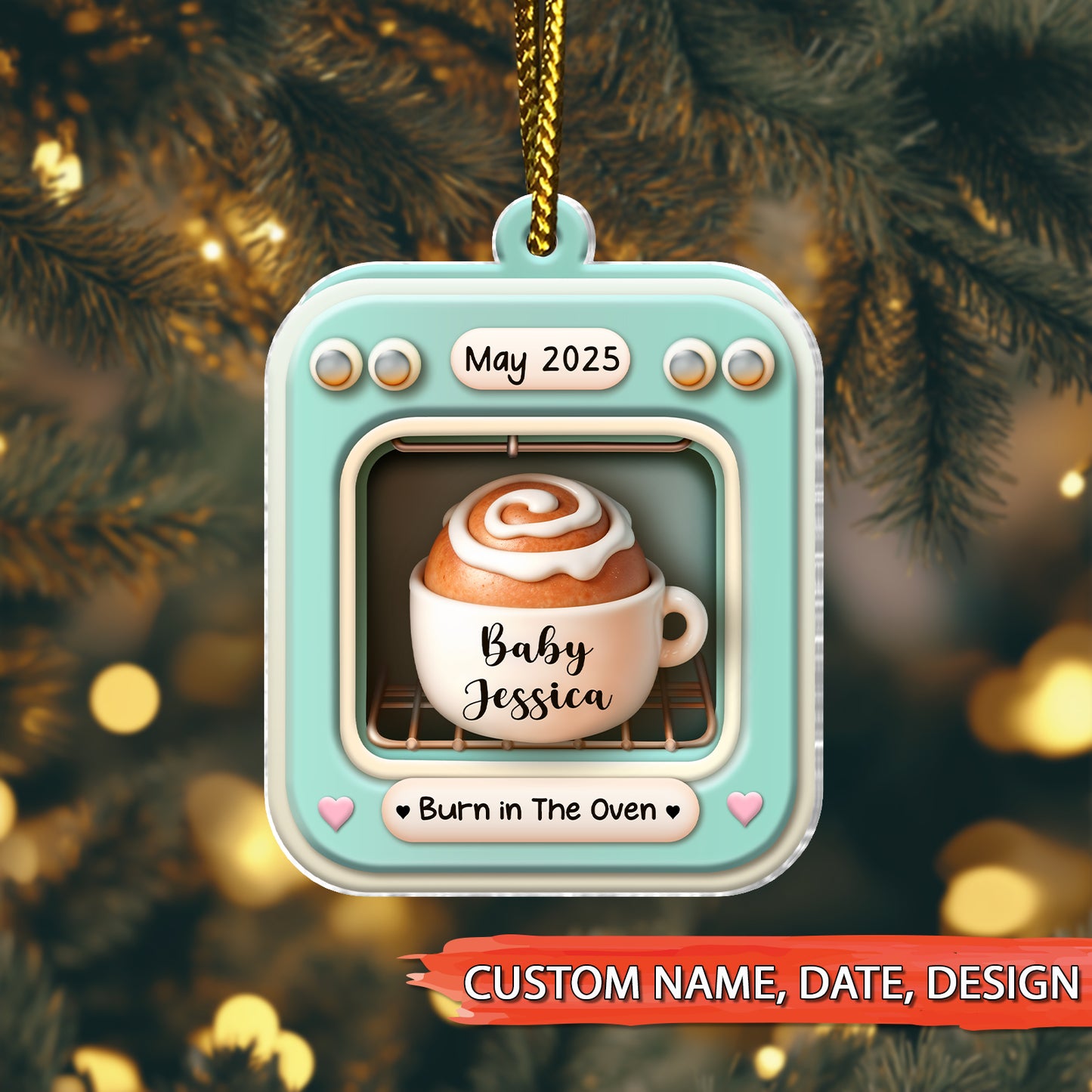 Family - Bun In The Oven With Cutesy Cup - Personalized Acrylic Ornament