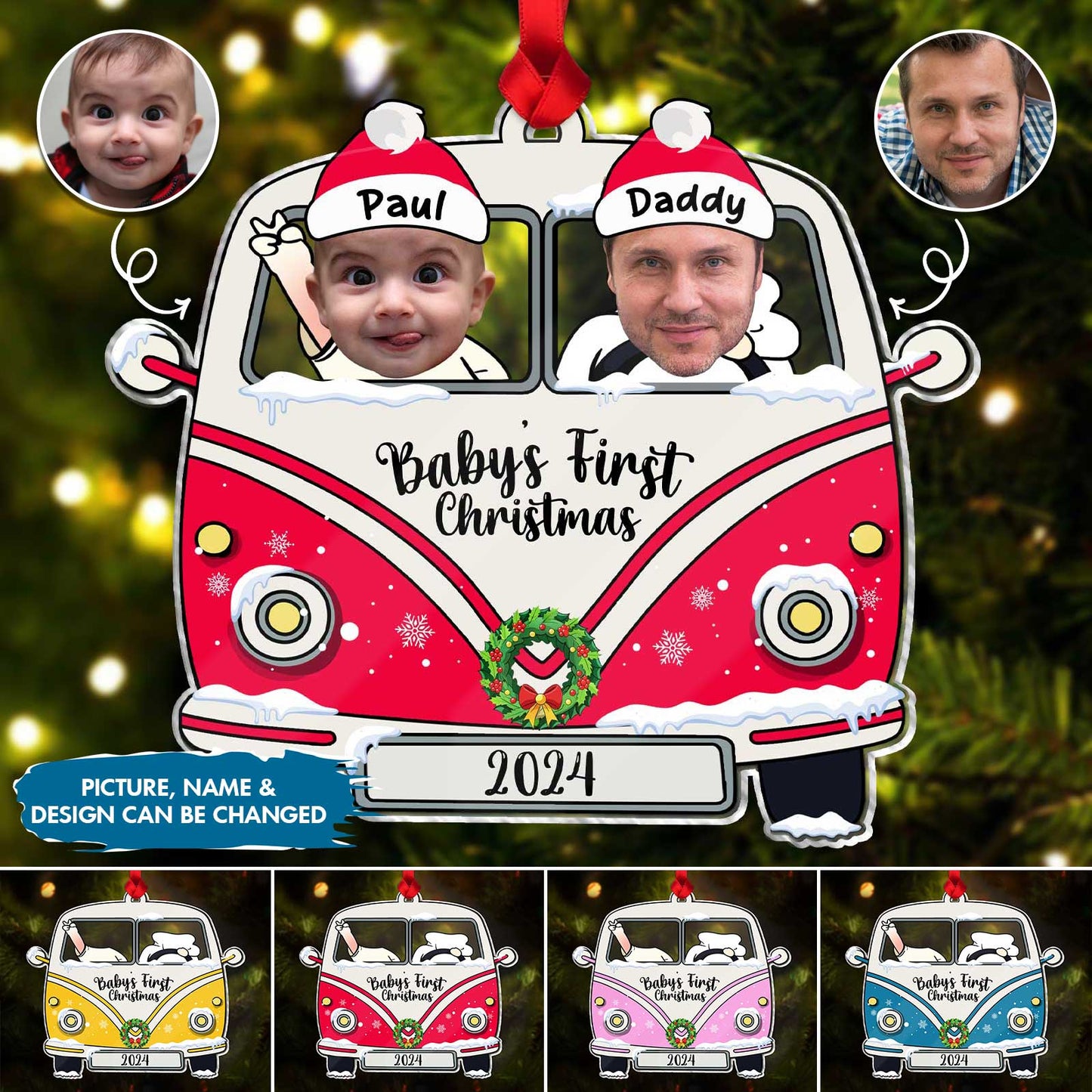 Family - Baby's First Christmas 2024 - Personalized Acrylic Car Ornament