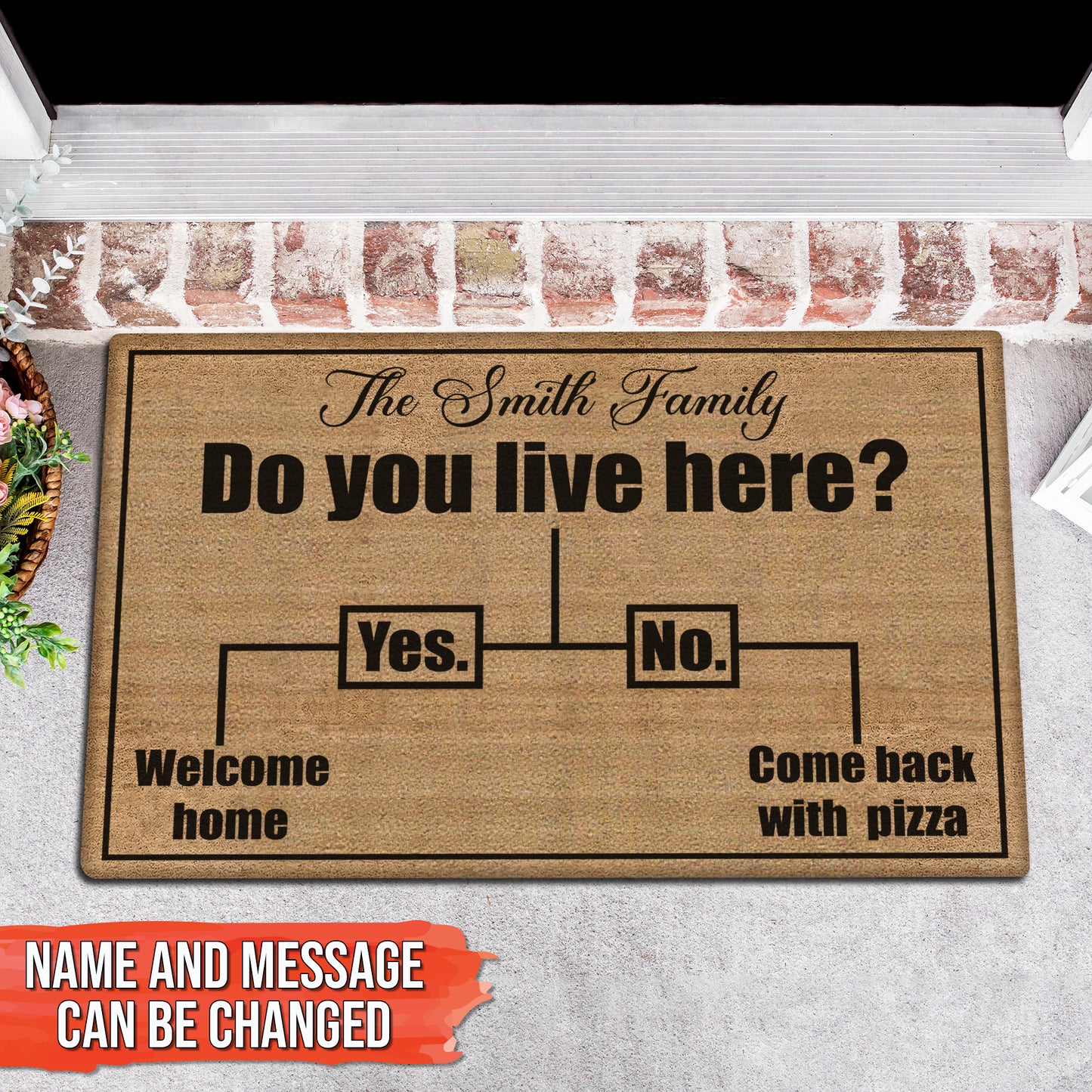 Family - Do You Live Here - Personalized Yes Or No Doormat