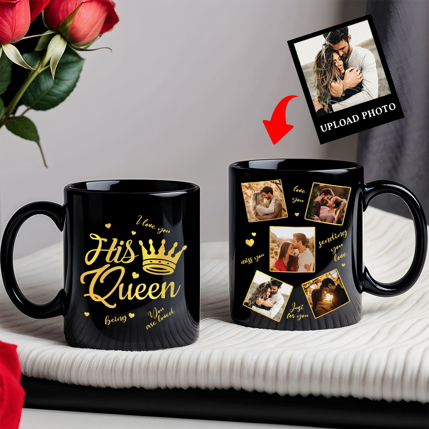 Couple - Her King & His Queen - Personalzied Black Mug