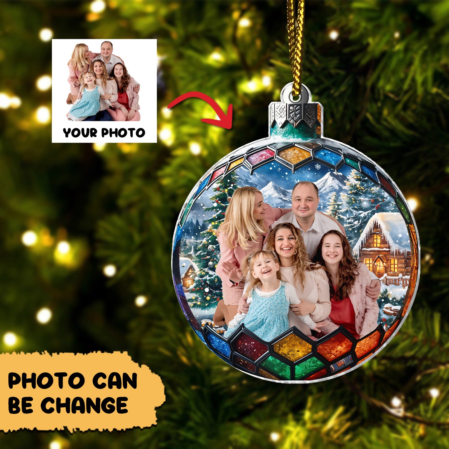 Family -  Custom Photo Family In Christmas Ball - Personalized Acrylic Photo Ornament