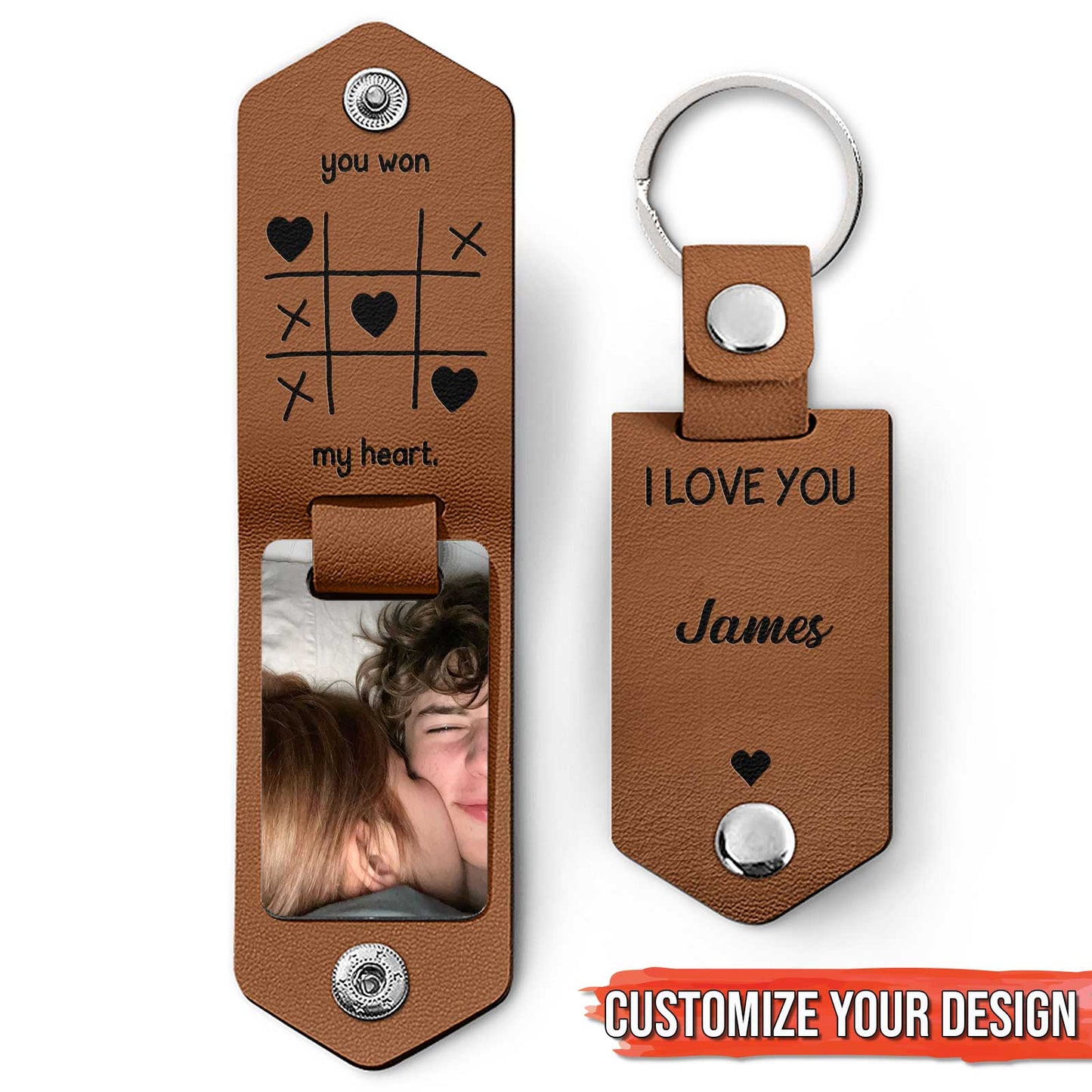 Couple - You Won My Heart - Personalized Leather Photo Keychain