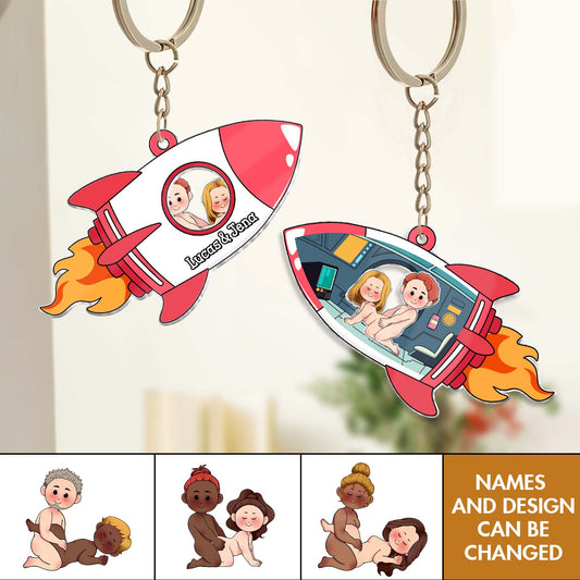 Couple - Love Rocket Adventure - Personalized Shaking Keychain