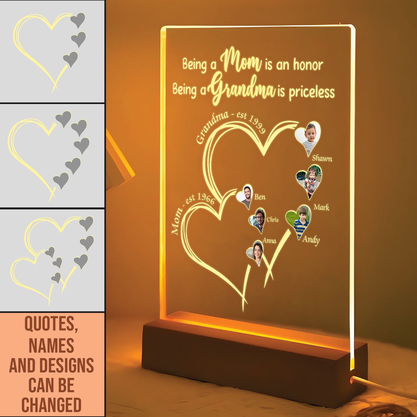 Family - Being A Mom Is An Honor, Being A Grammar Is Priceless - Personalized Rectangle LED Night Light