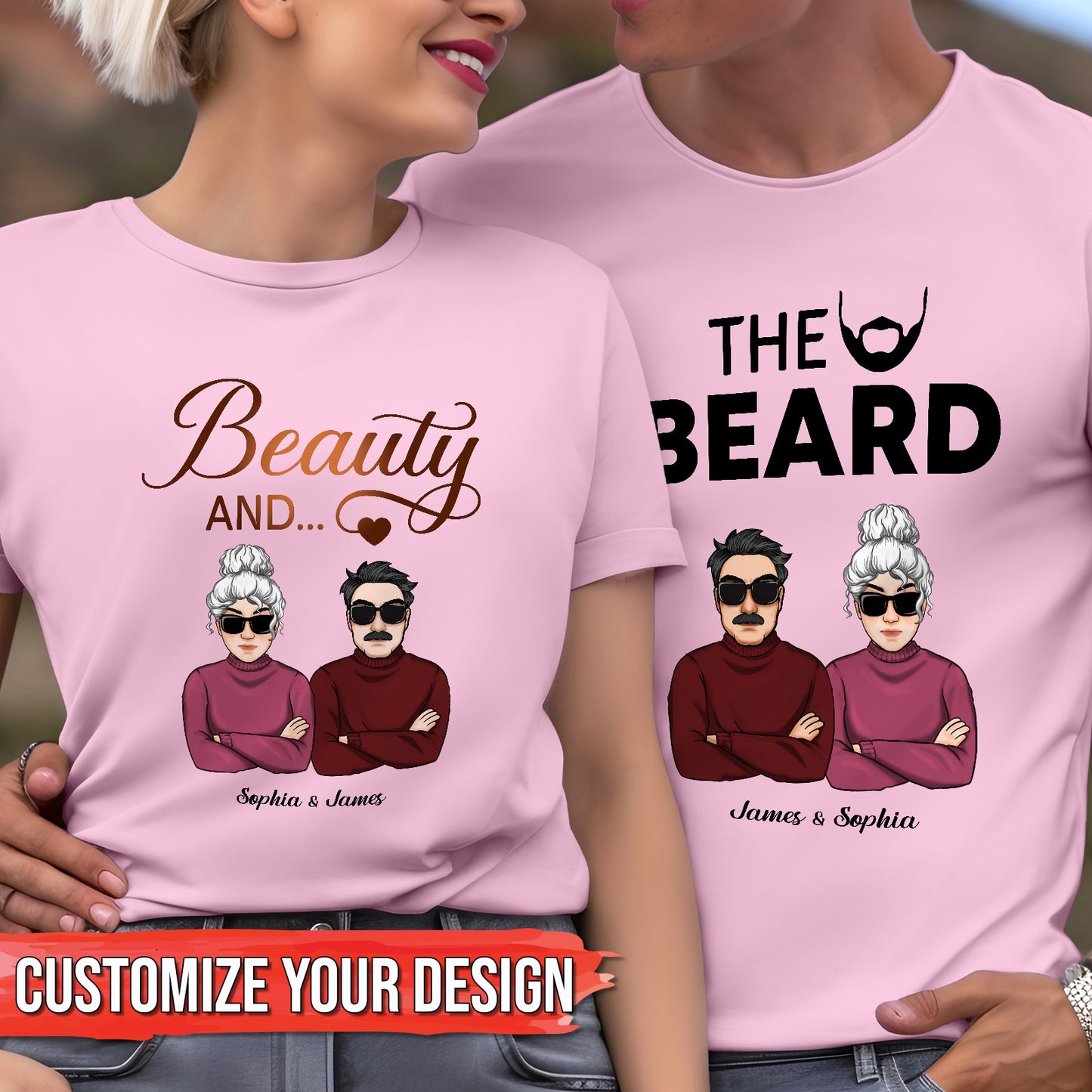 Couple - Beauty And The Beard - Personalized T-Shirt