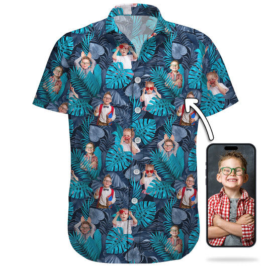 Custom Shirt – Blue Tropical Linen Shirt