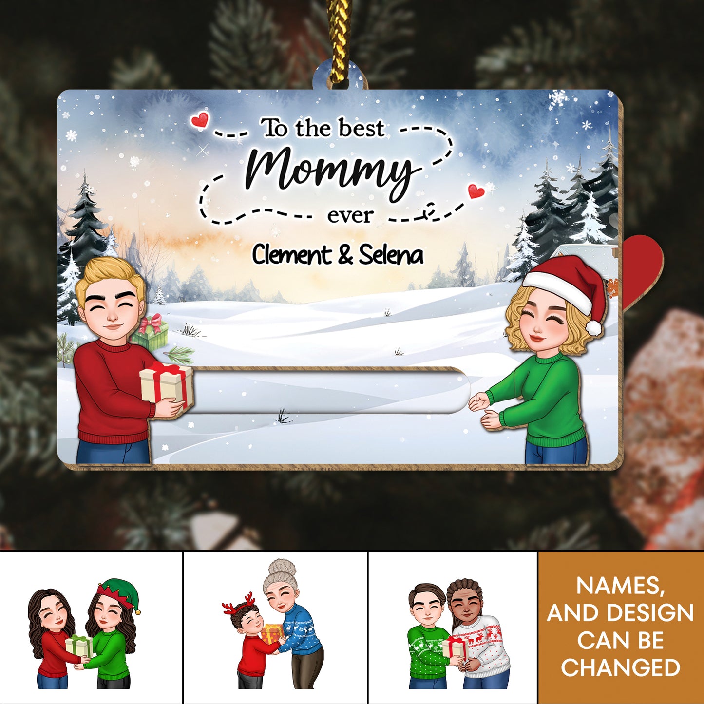 Family - To The Best Grandparents Ever - Personalized Wooden Slider Card Ornament