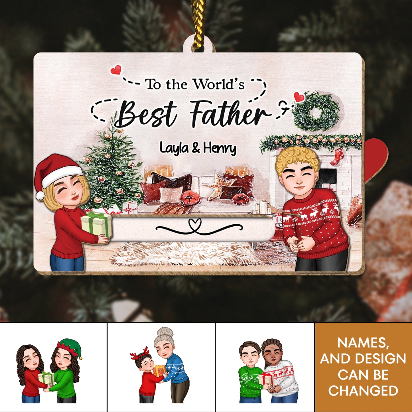 Family - To The Best Grandparents Ever - Personalized Wooden Slider Card Ornament