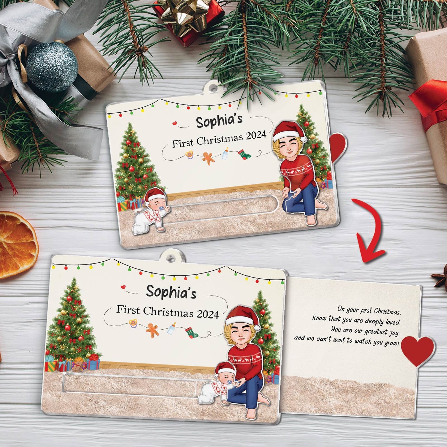 Family - Baby's First Christmas 2024 - Personalized Acrylic Slider Card