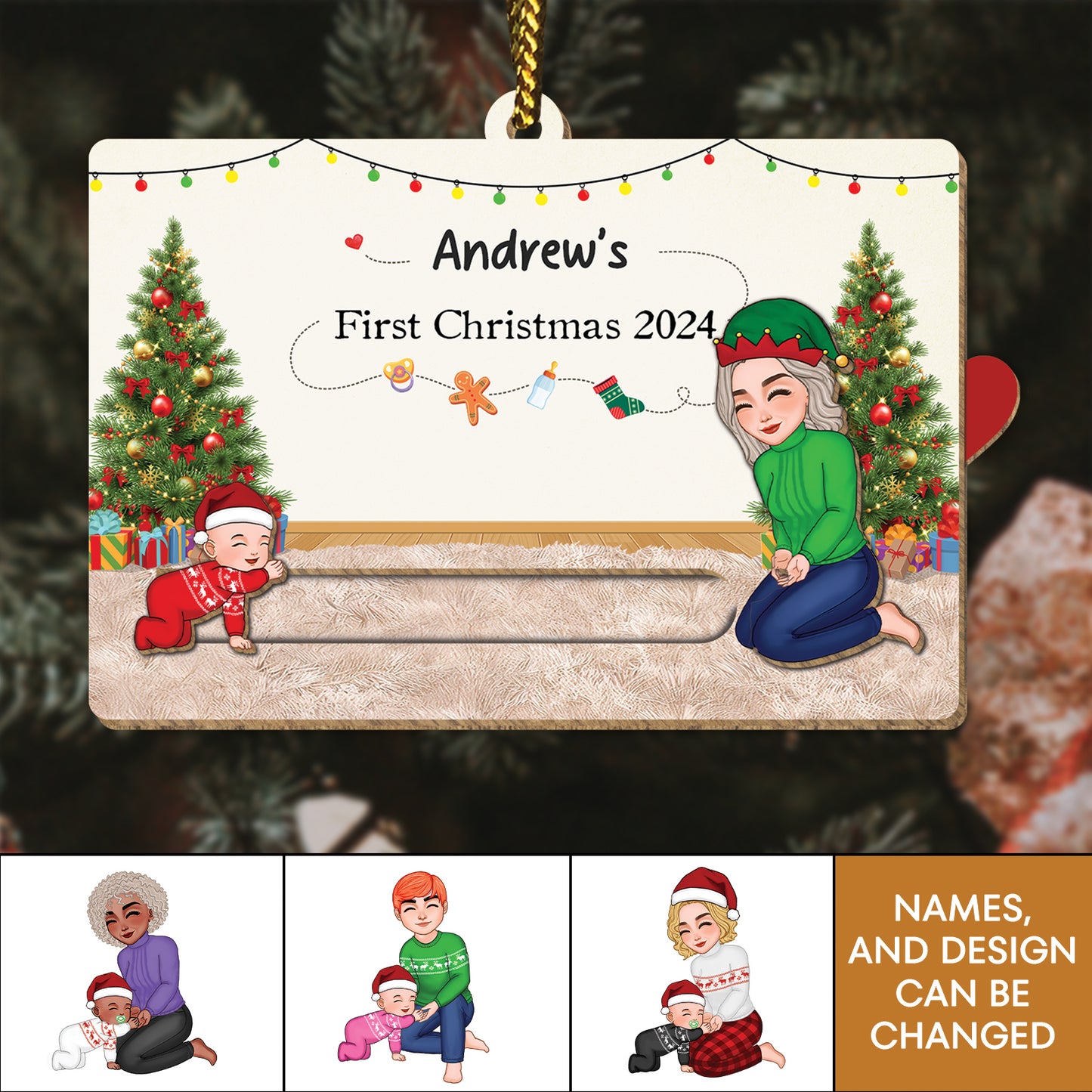 Family - Baby's First Christmas 2024 - Personalized Wooden Slider Card