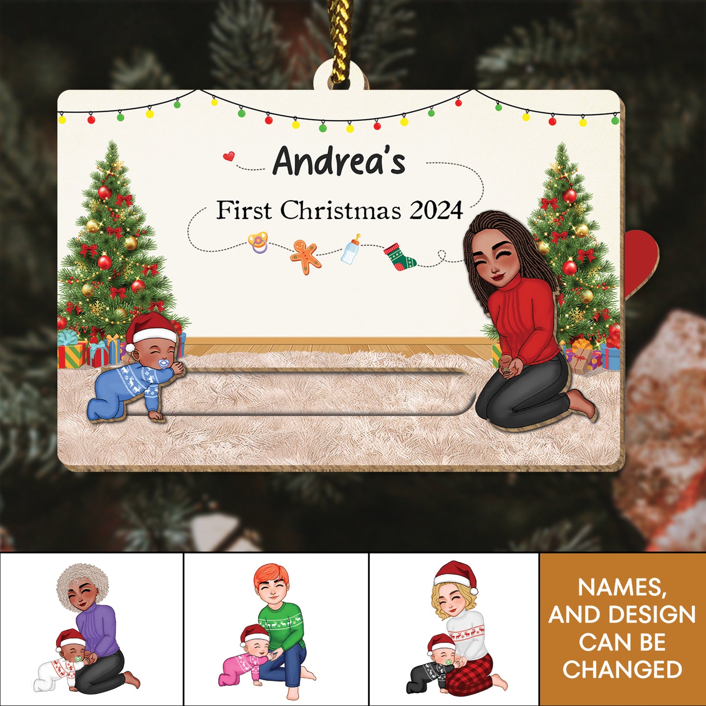 Family - Baby's First Christmas 2024 - Personalized Wooden Slider Card